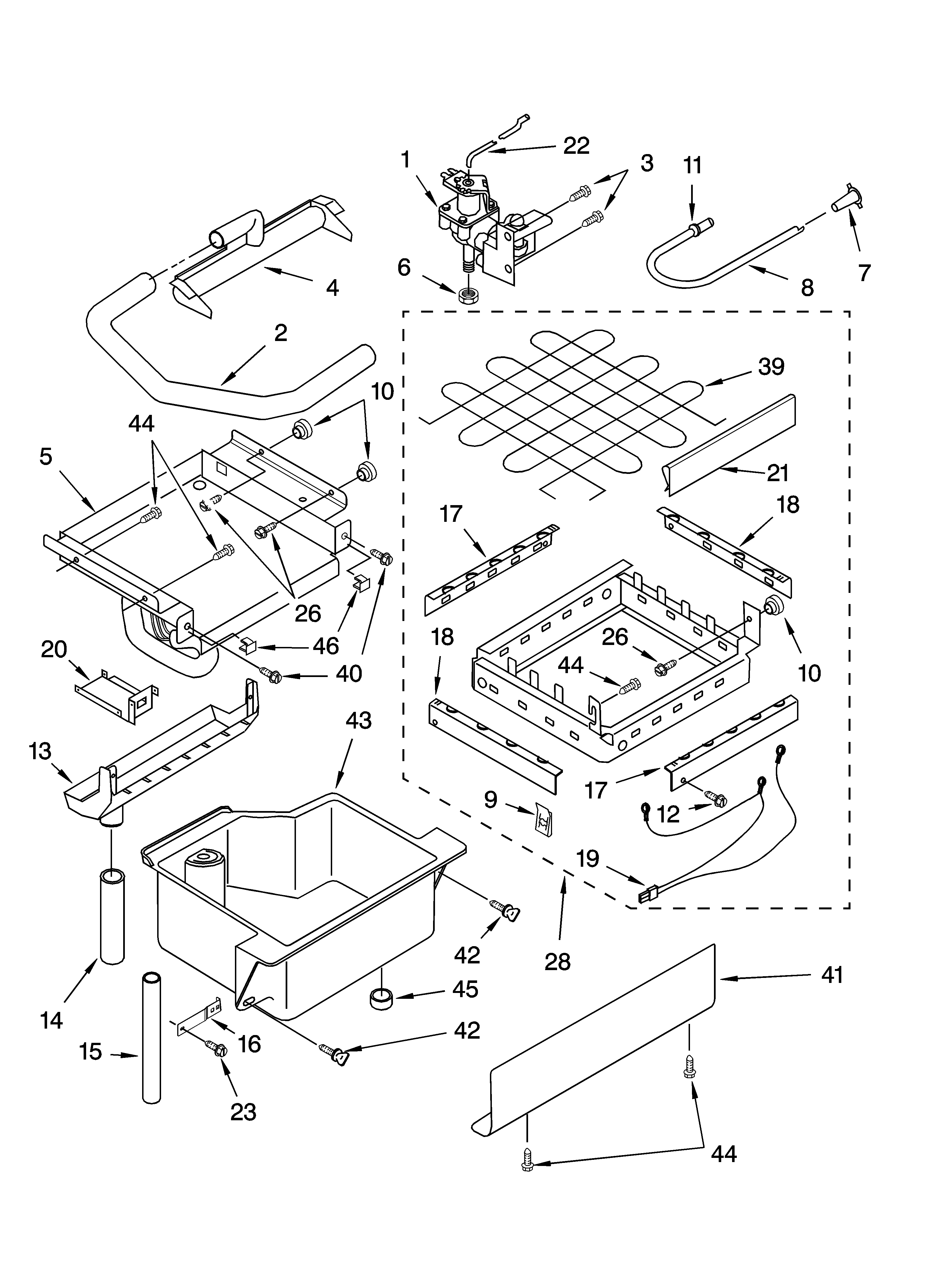 KitchenAid KUIA18NNJS4 evaporator ice cutter grid and water parts diagram