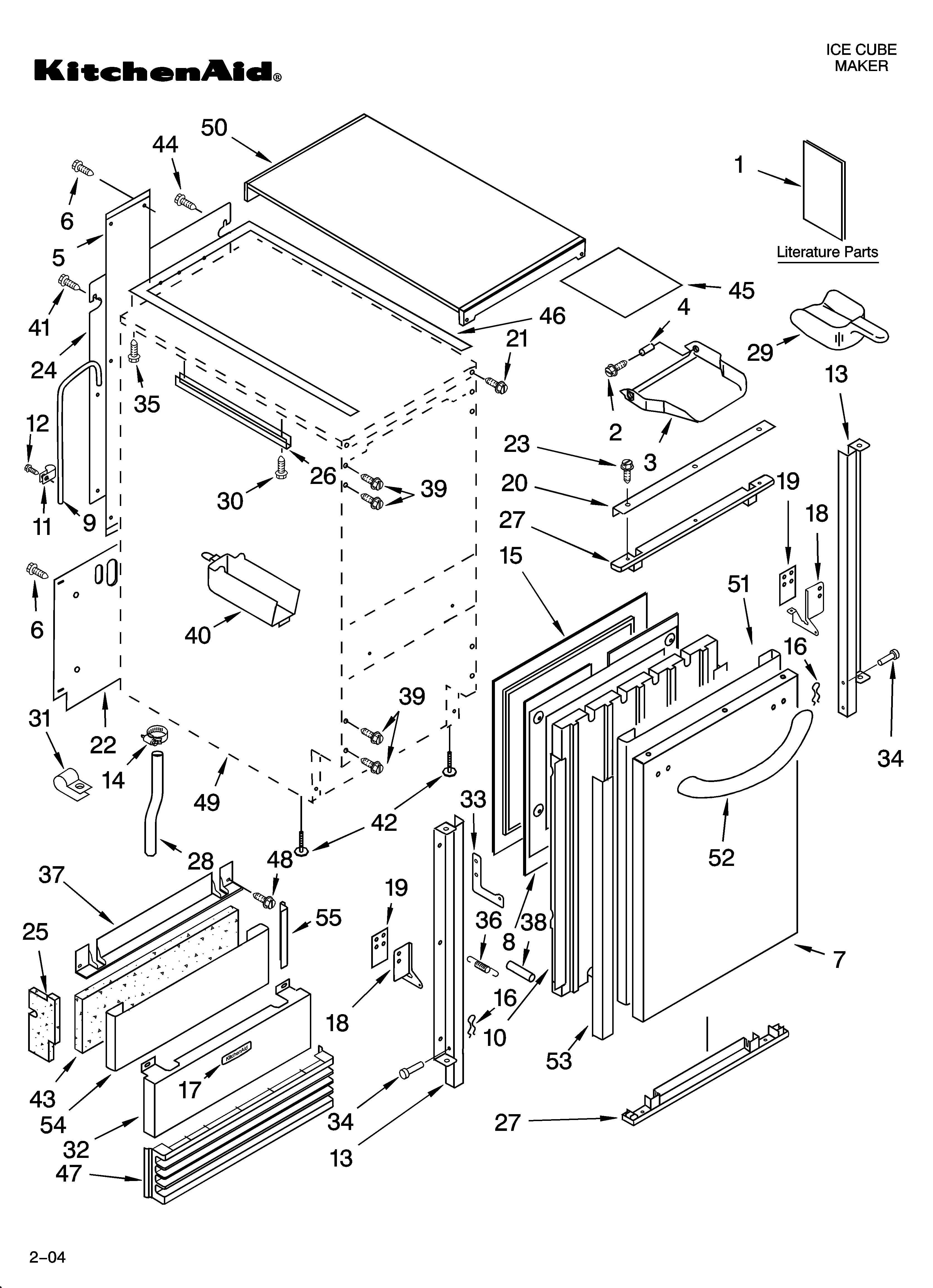 KitchenAid KUIA18PNLS2 cabinet liner and door parts diagram