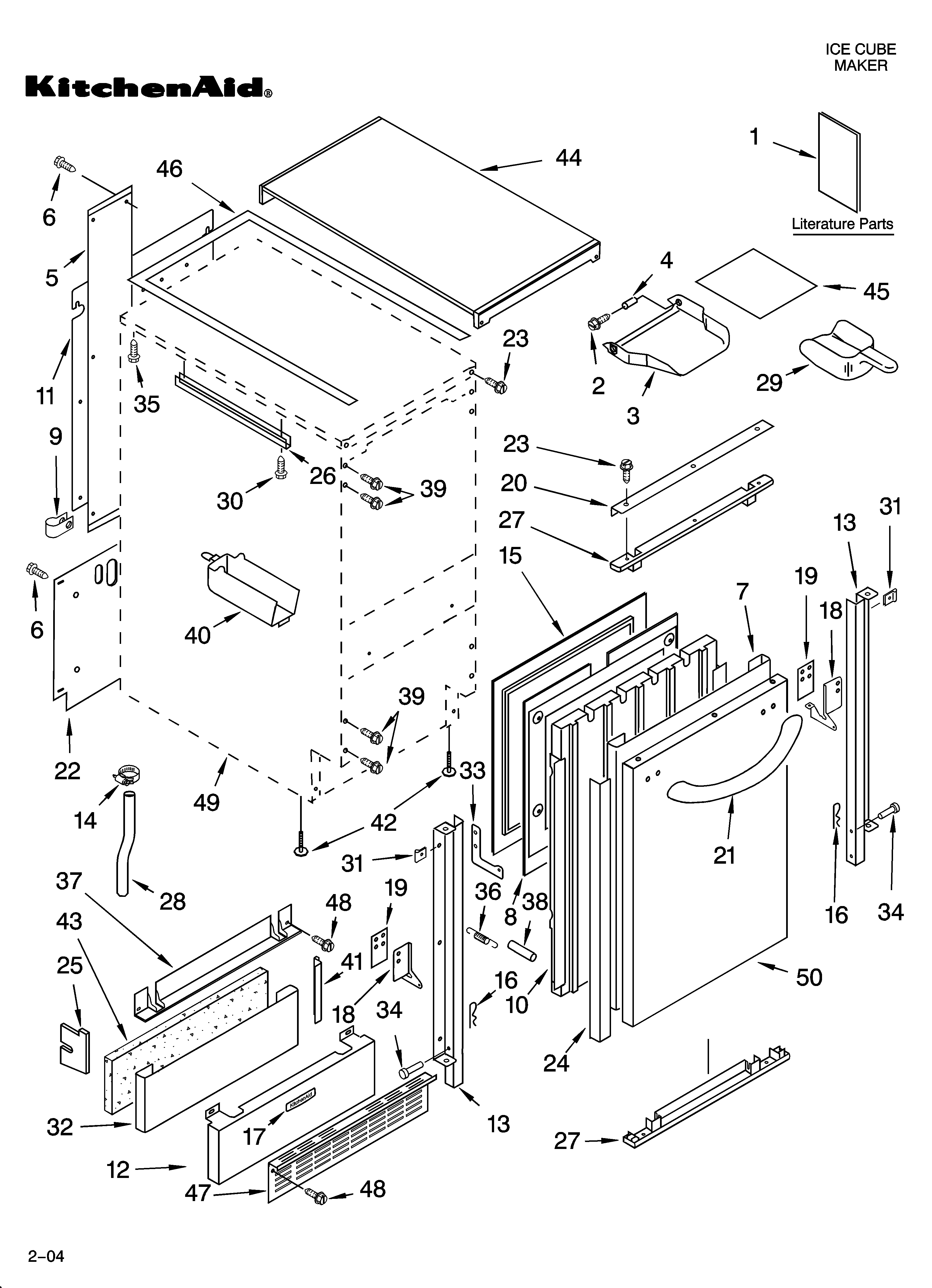 KitchenAid KUIS185JSS3 cabinet liner and door parts diagram