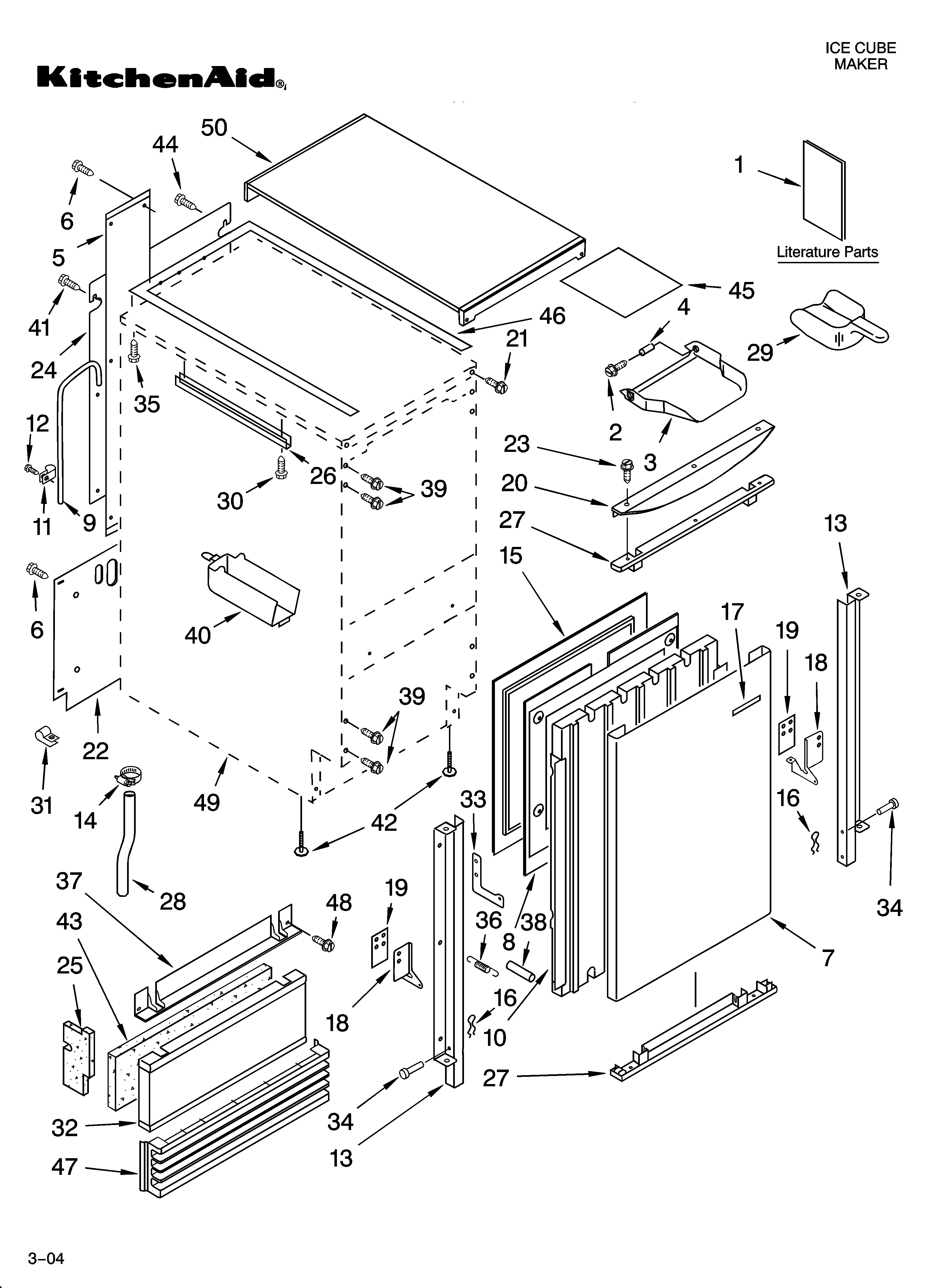KitchenAid KUIS18PNJW5 cabinet liner and door parts diagram