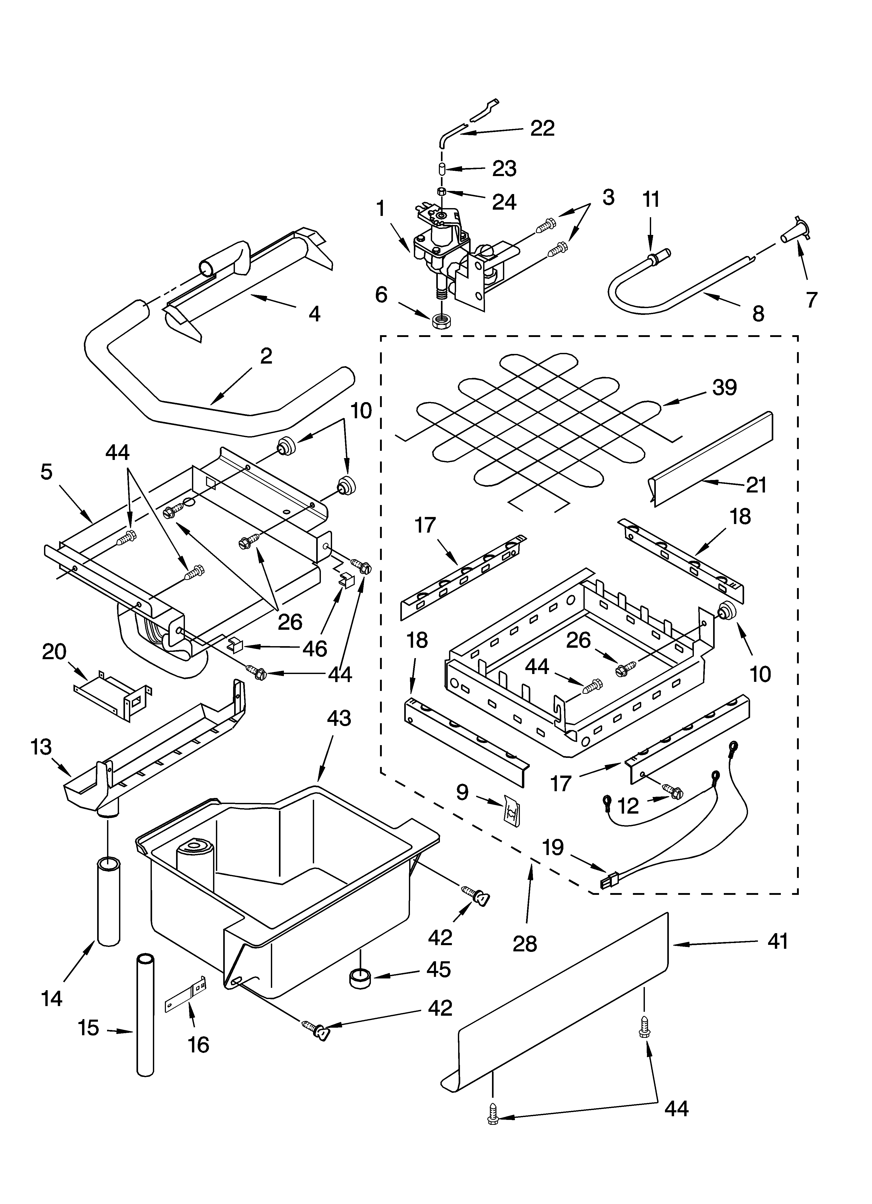 KitchenAid KUIS18PNJW5 evaporator ice cutter grid and water parts diagram