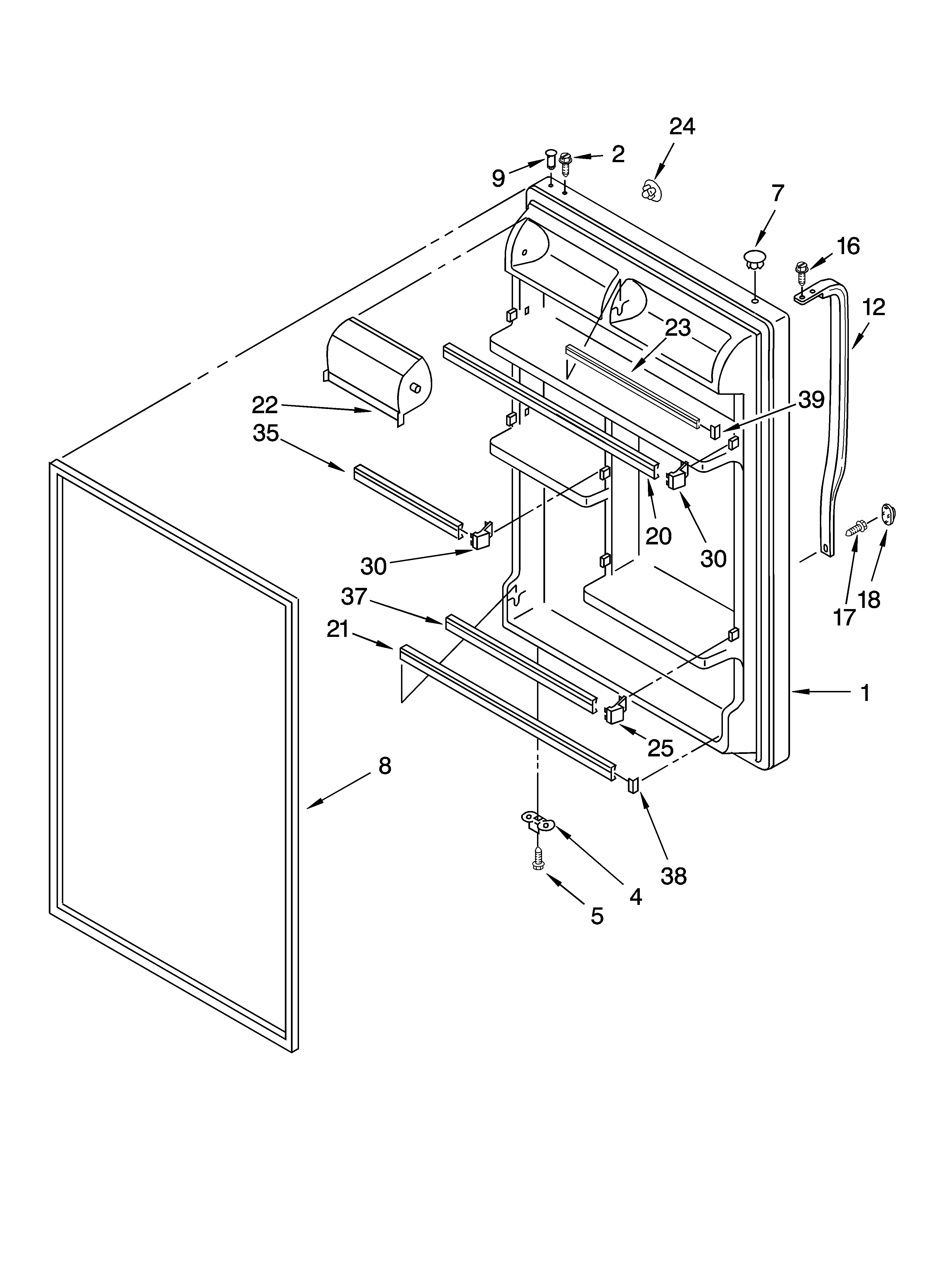 Roper RT21SKXLQ02 refrigerator door parts diagram