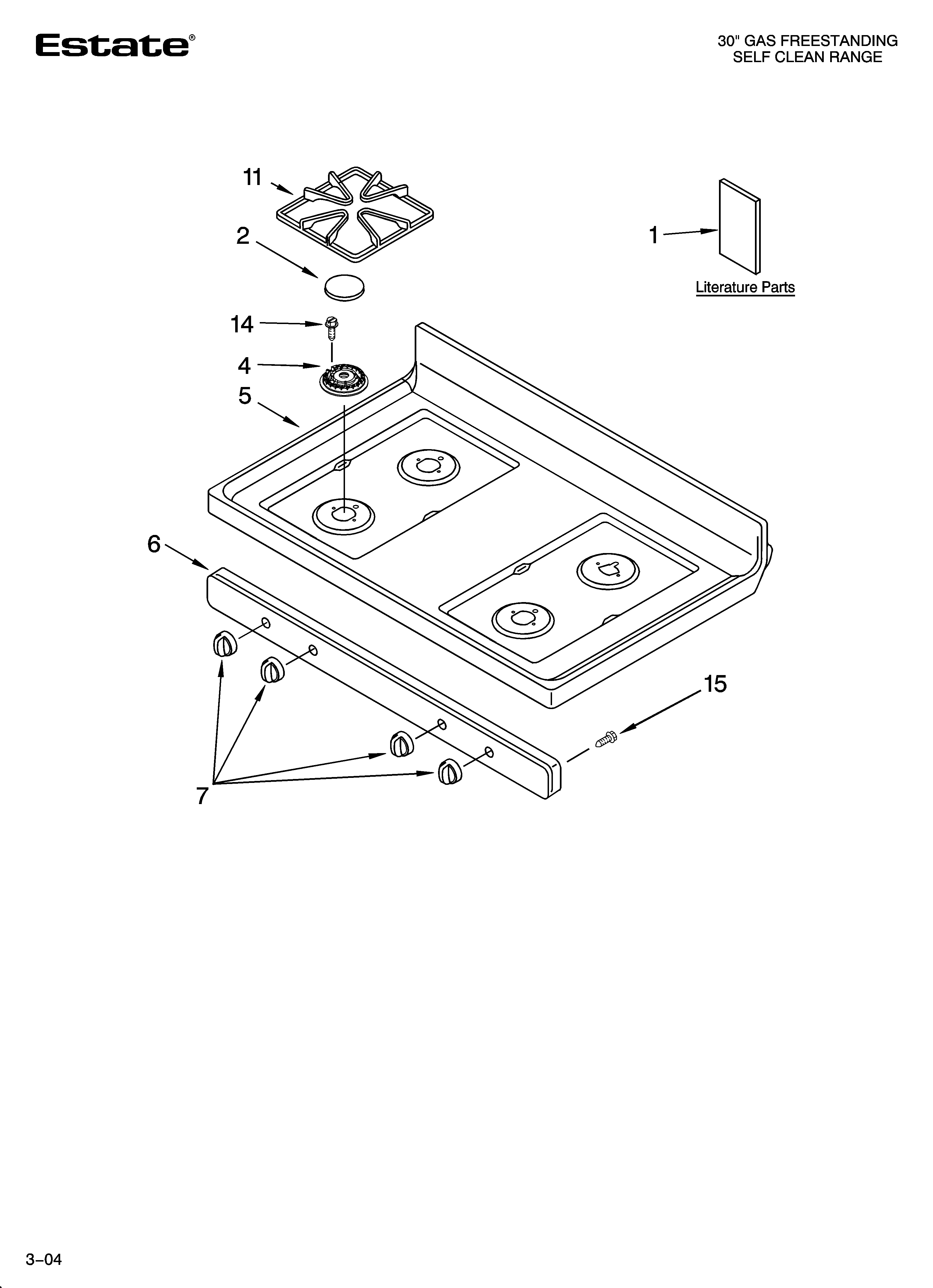 Estate TGS326MS1 cooktop parts diagram