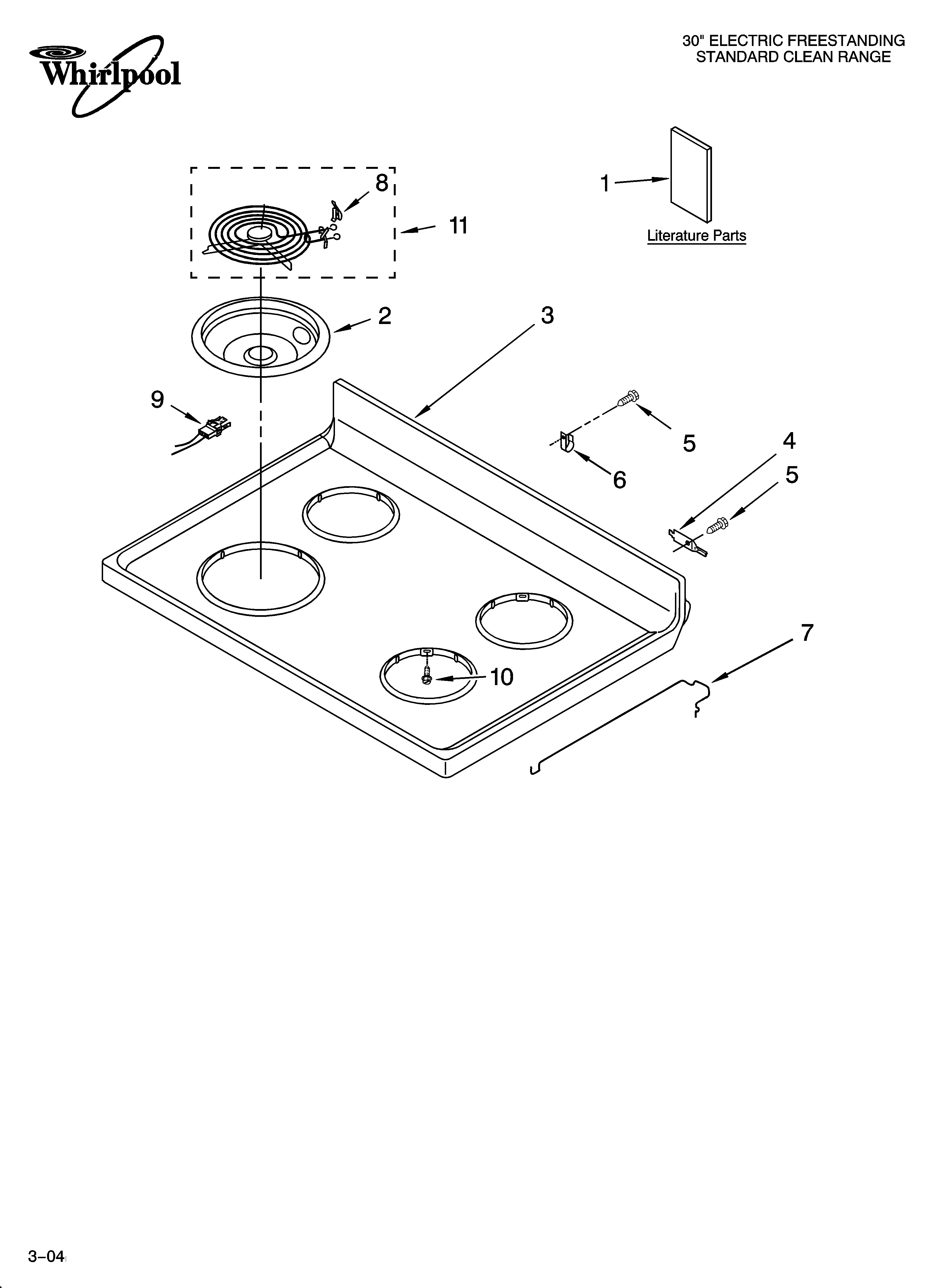 Whirlpool WERE3000PQ0 cooktop parts diagram