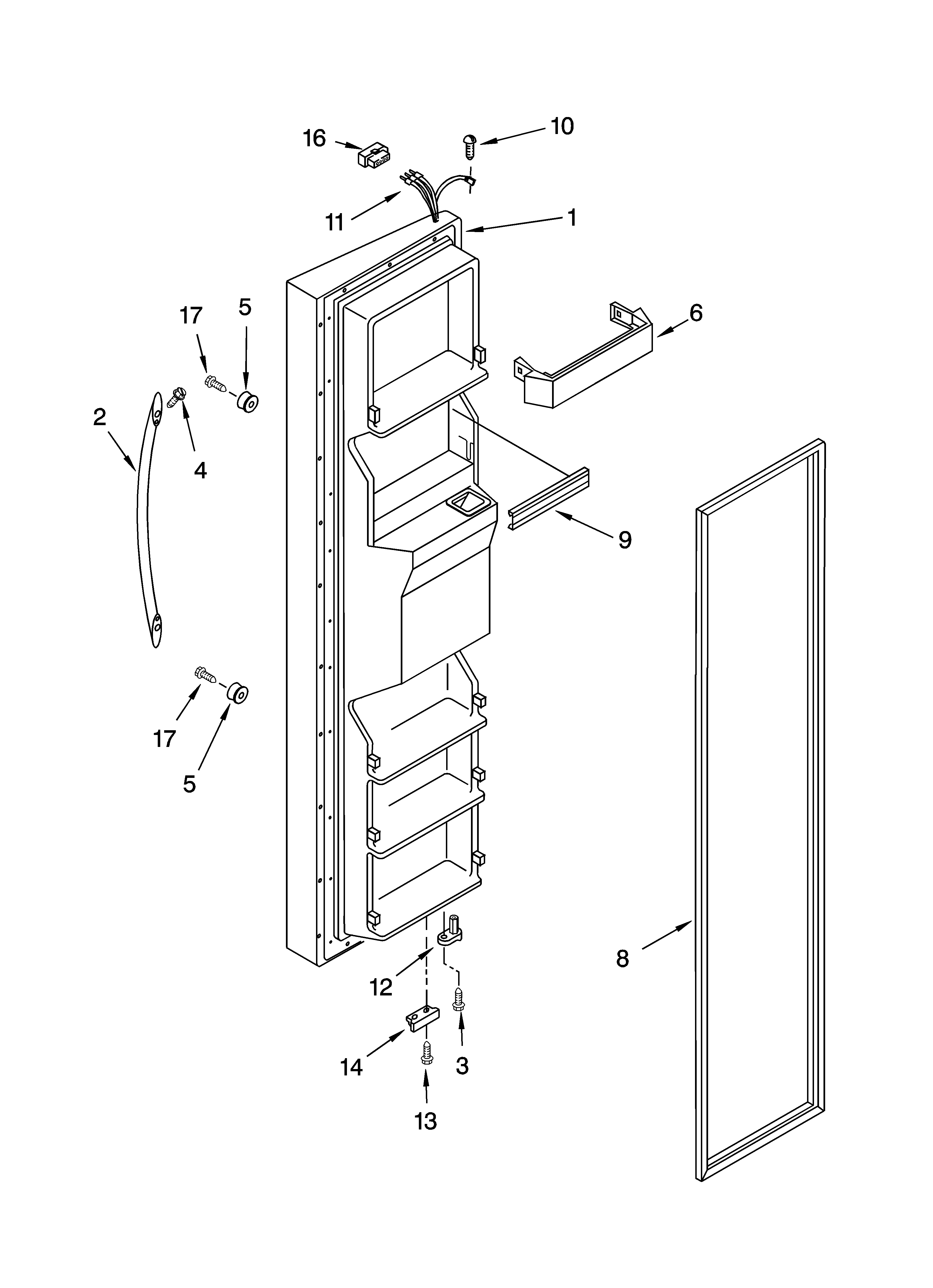 Whirlpool 6GD25DCXHW05 freezer door parts diagram
