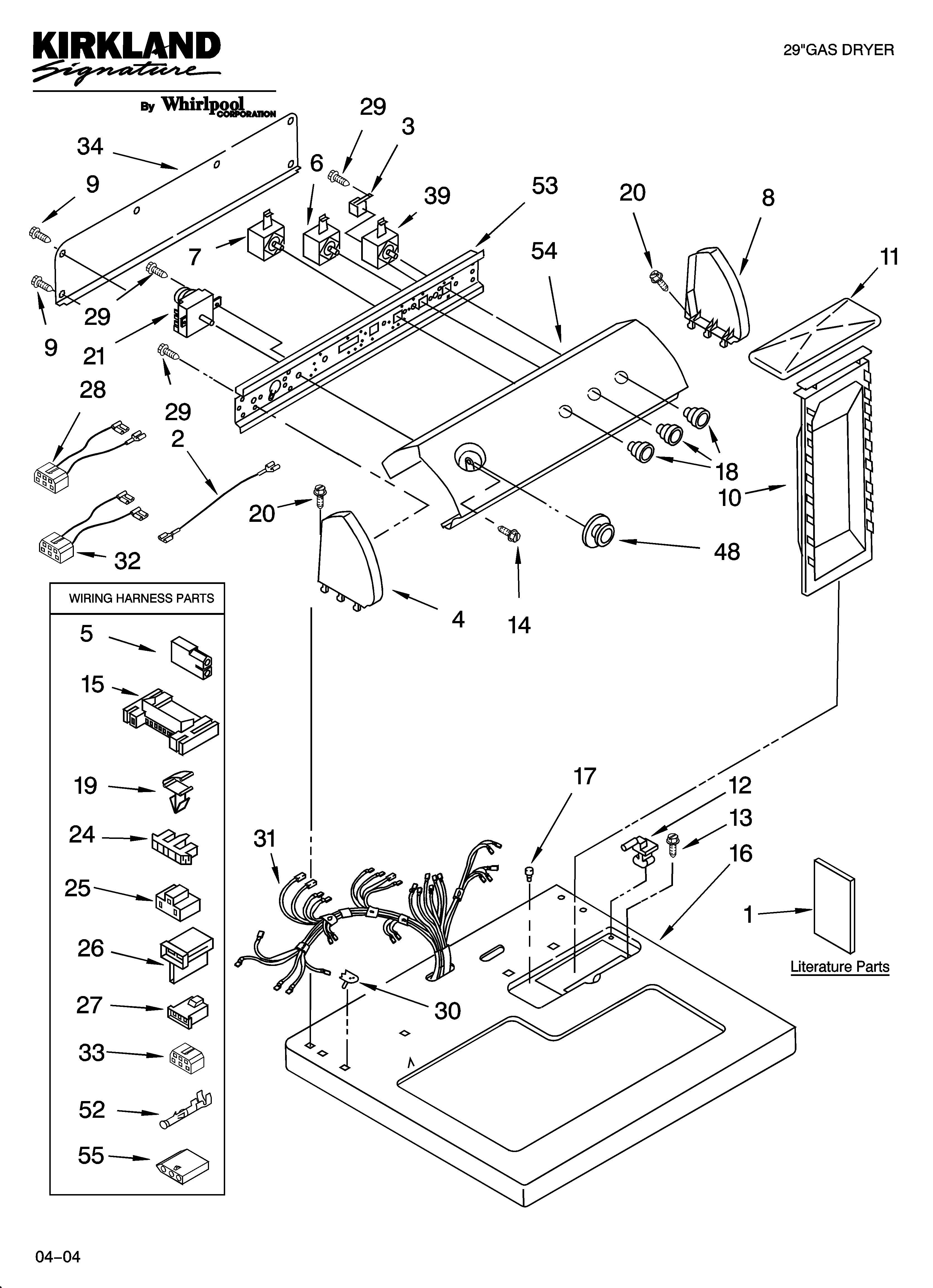 Kirkland 7MSGDS800MQ1 top and console parts diagram