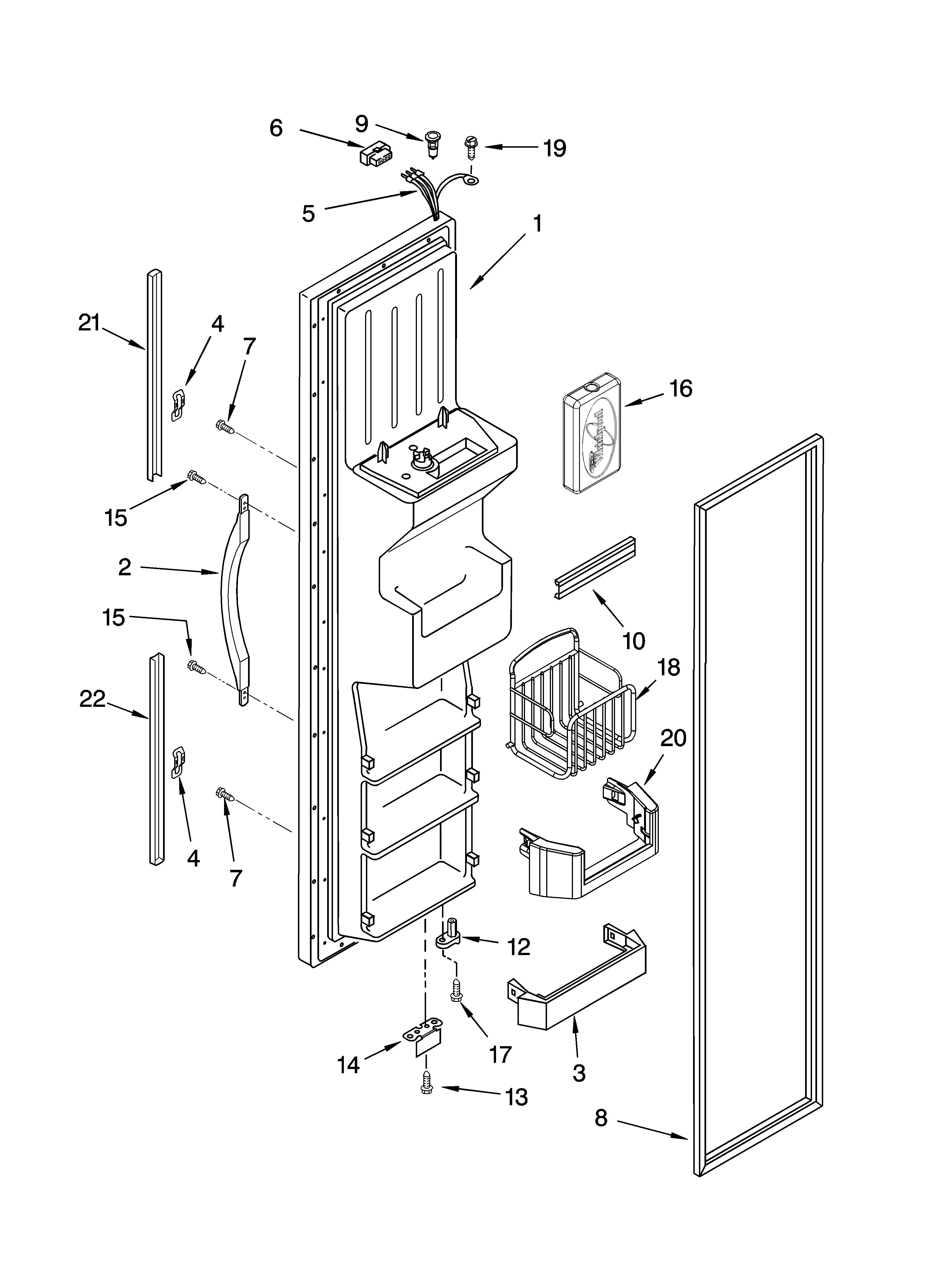 Whirlpool ED5RHAXNT00 freezer door parts diagram