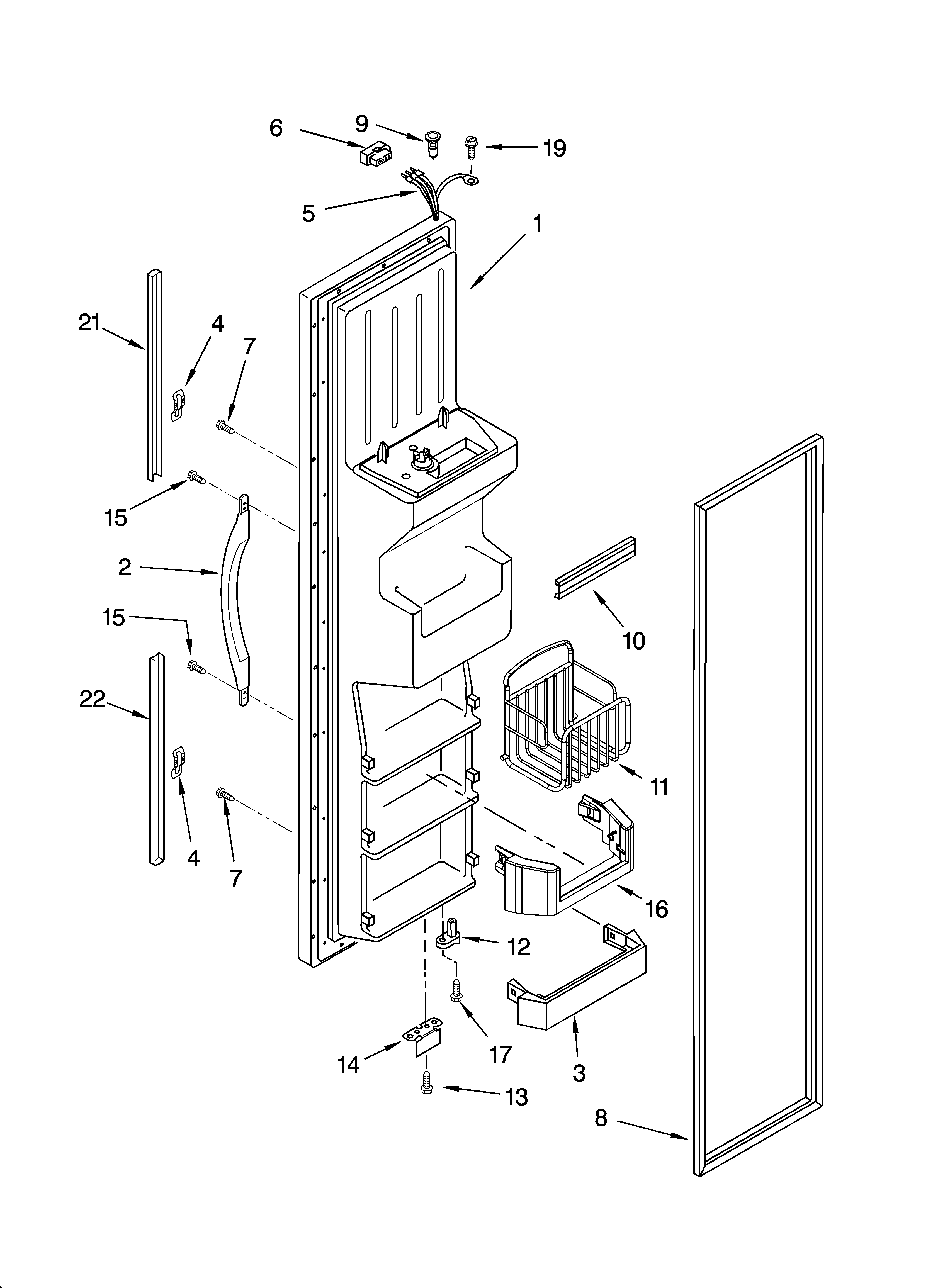 Whirlpool ED5SHAXMB00 freezer door parts diagram