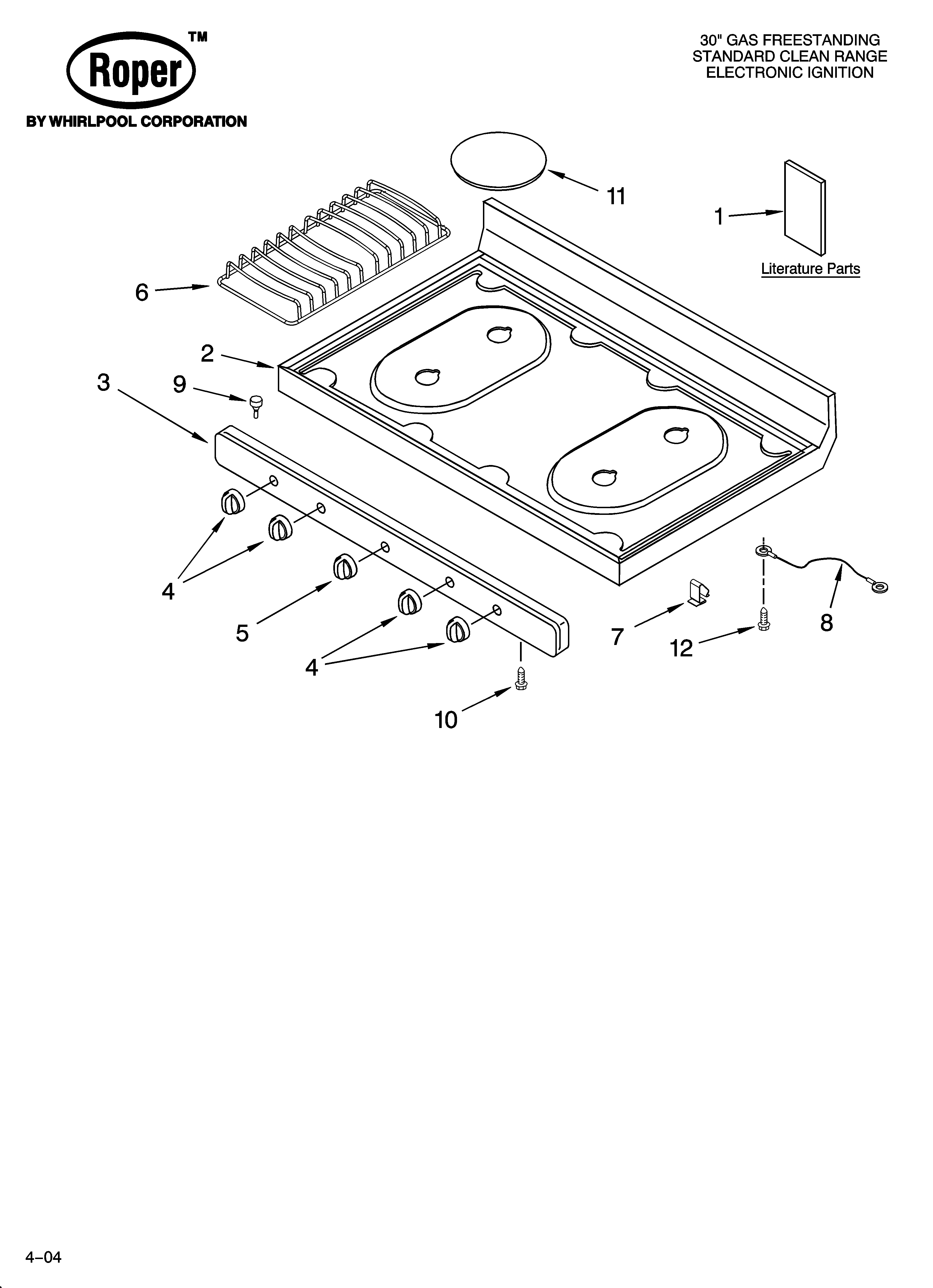 Roper FGP305KV3 cooktop parts diagram