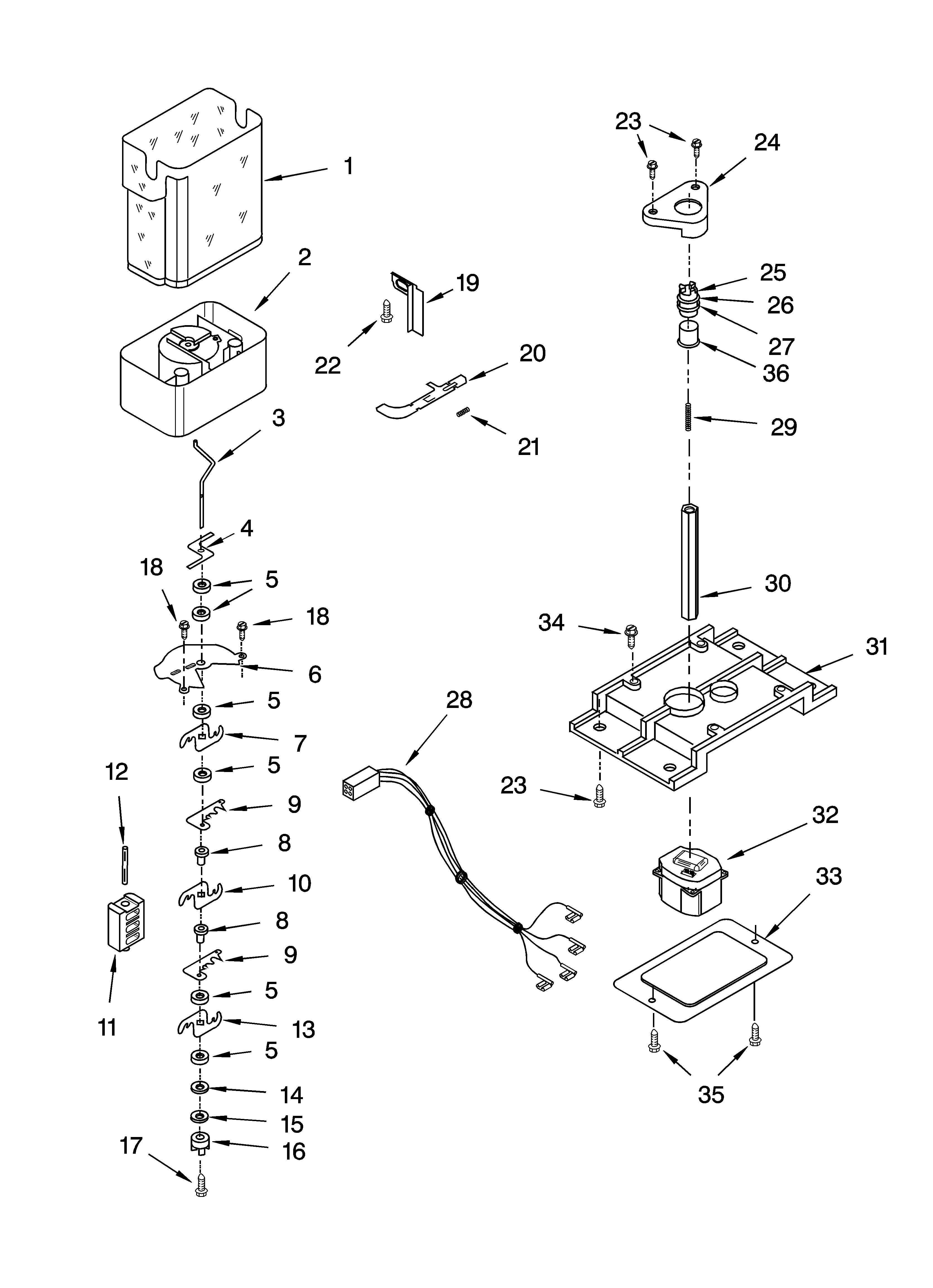 Whirlpool GD5YHAXNL00 motor and ice container parts diagram