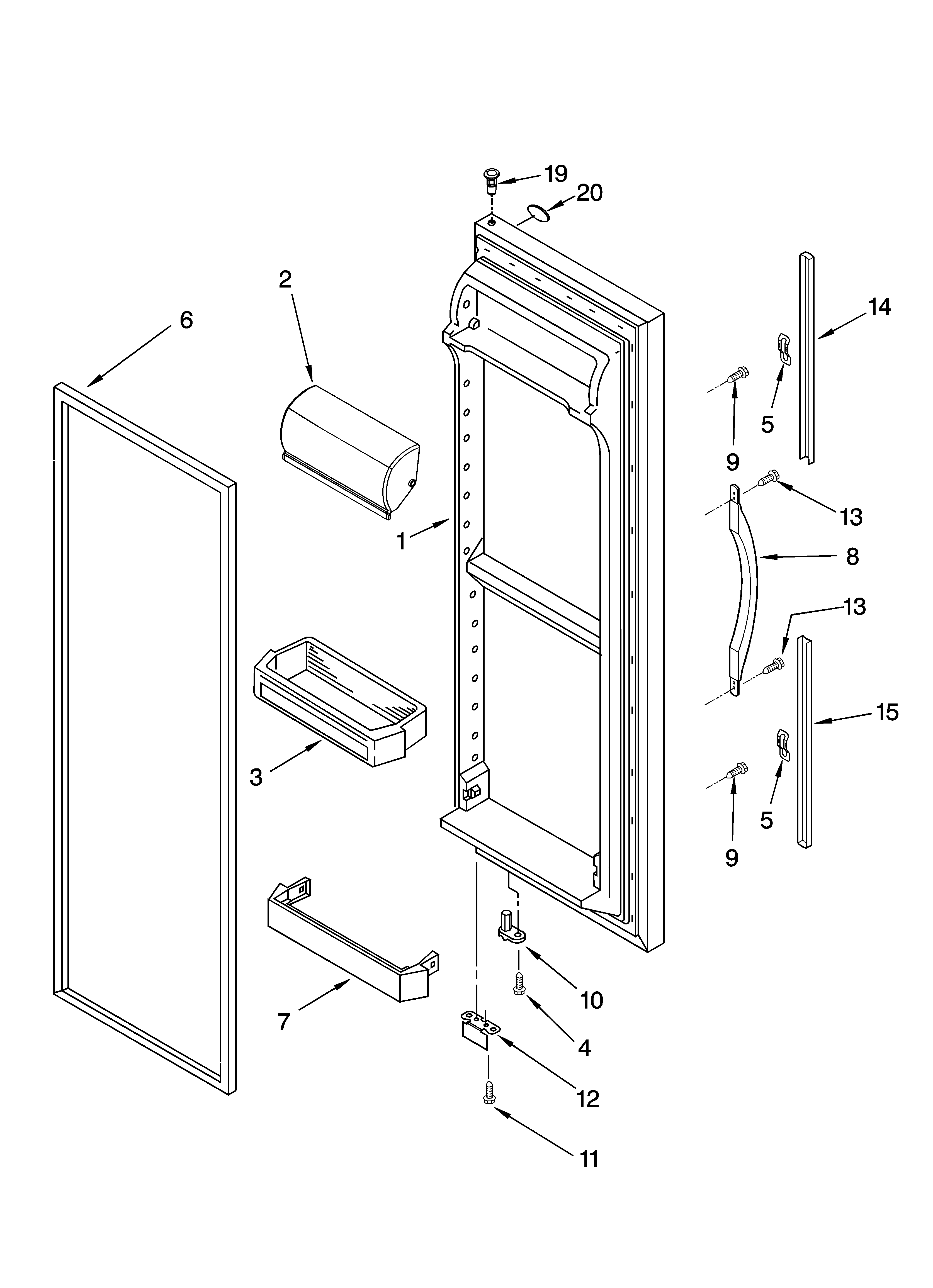 Whirlpool GD5YHAXNL00 refrigerator door parts diagram