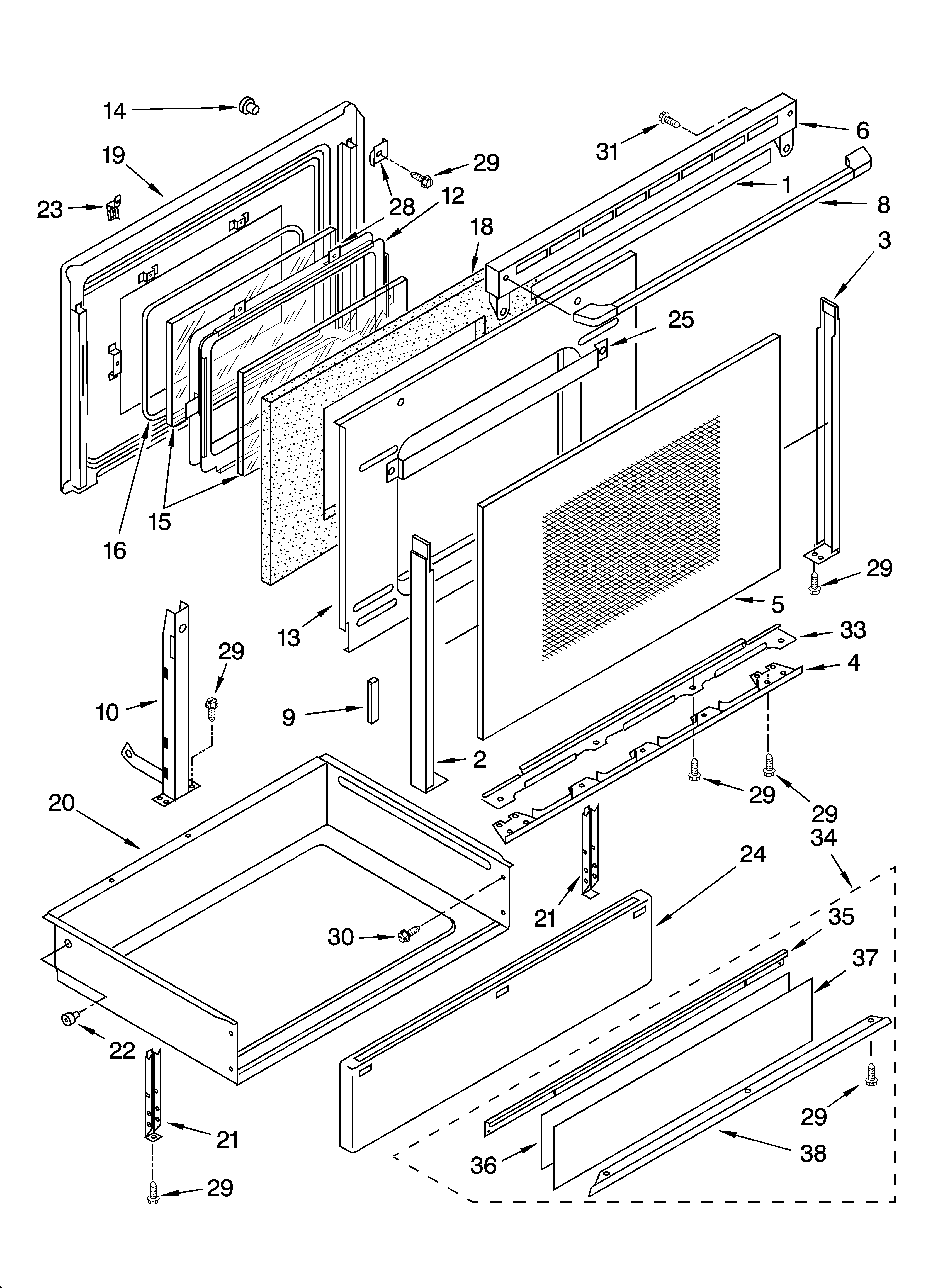 Whirlpool GR450LXLT0 door and drawer parts diagram