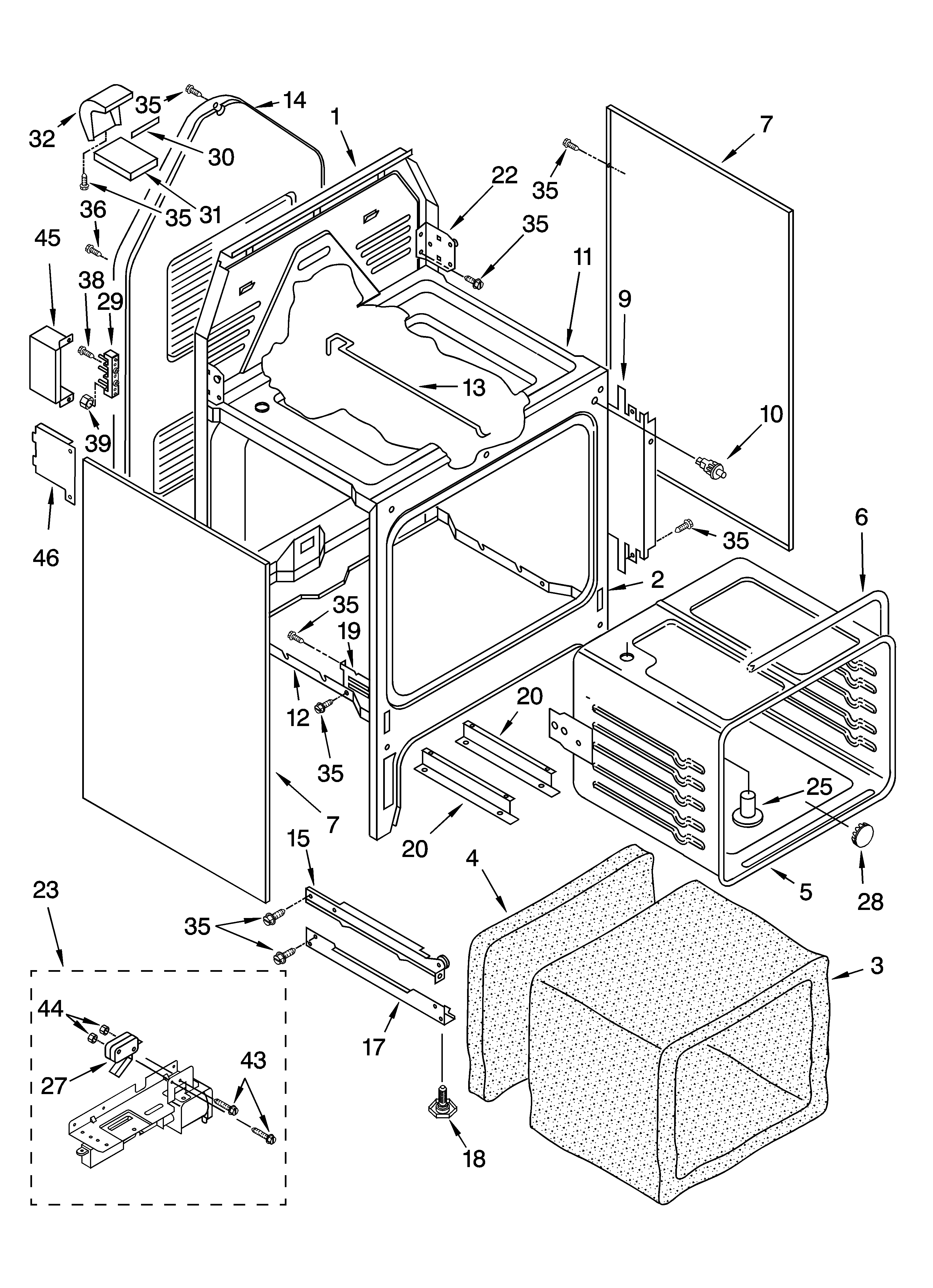 Whirlpool GR450LXLT0 oven chassis parts diagram