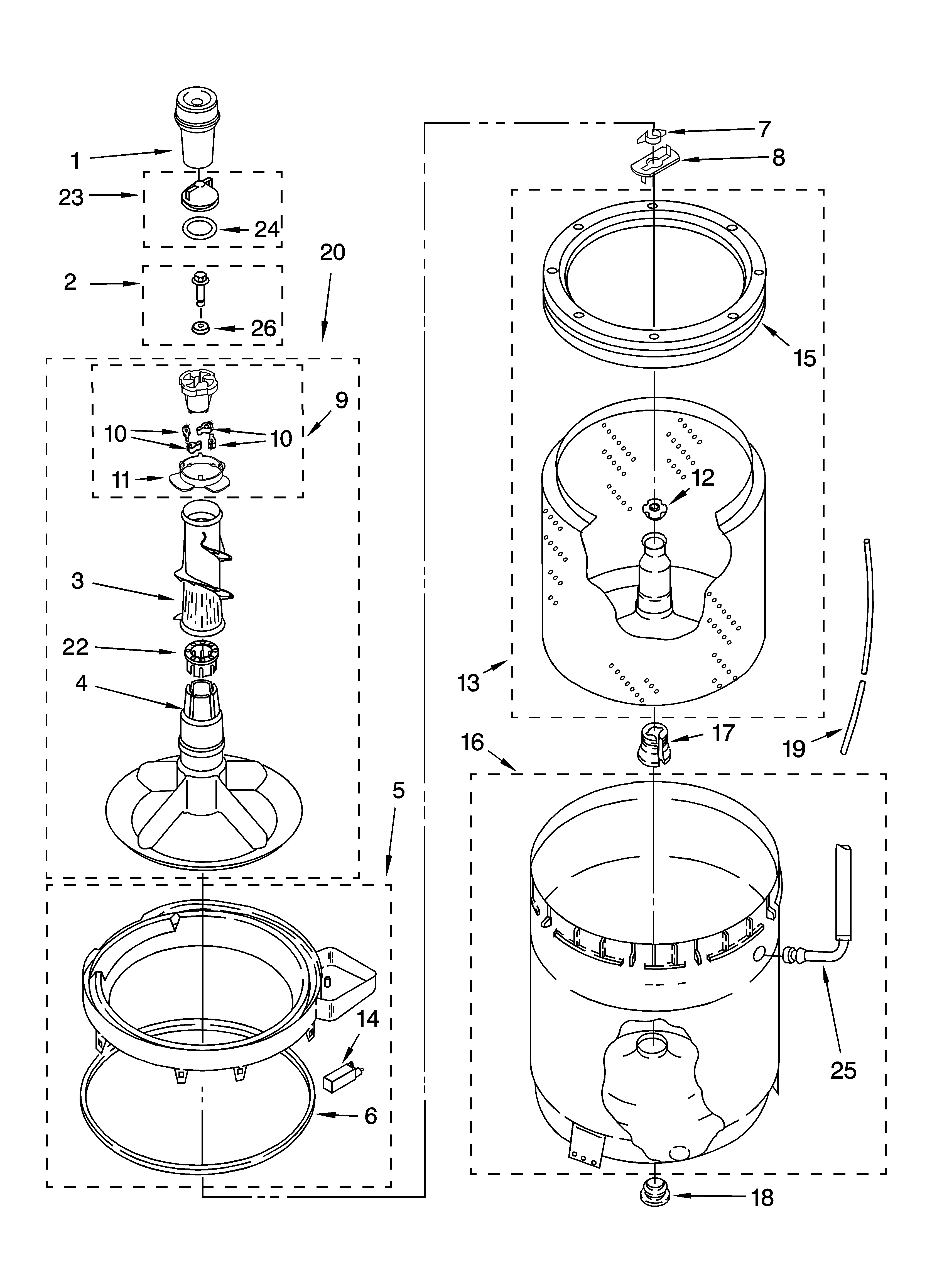 Whirlpool GST9679PB0 agitator, basket and tub parts diagram