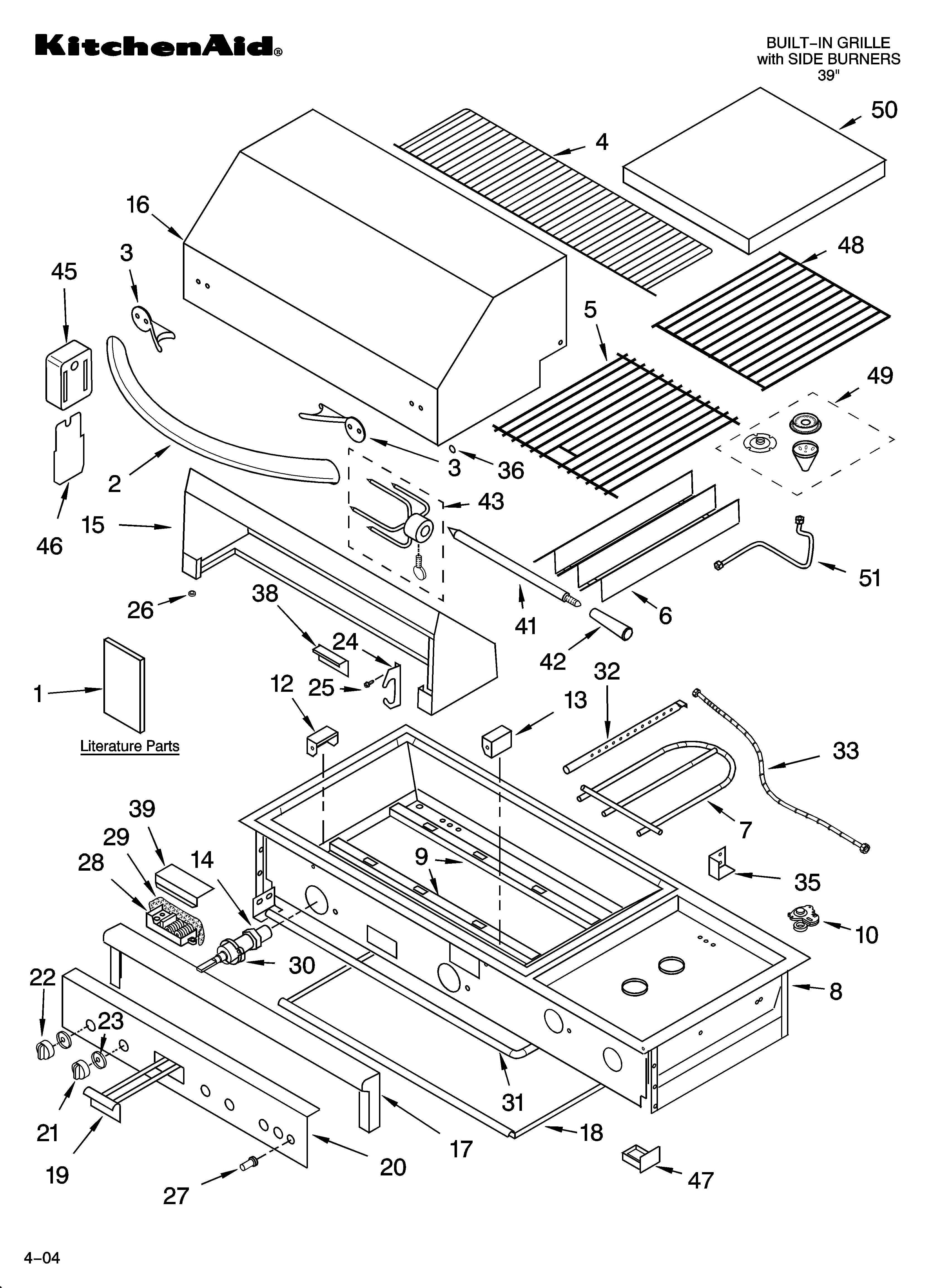 KitchenAid KBGS292LSS0 grille parts diagram