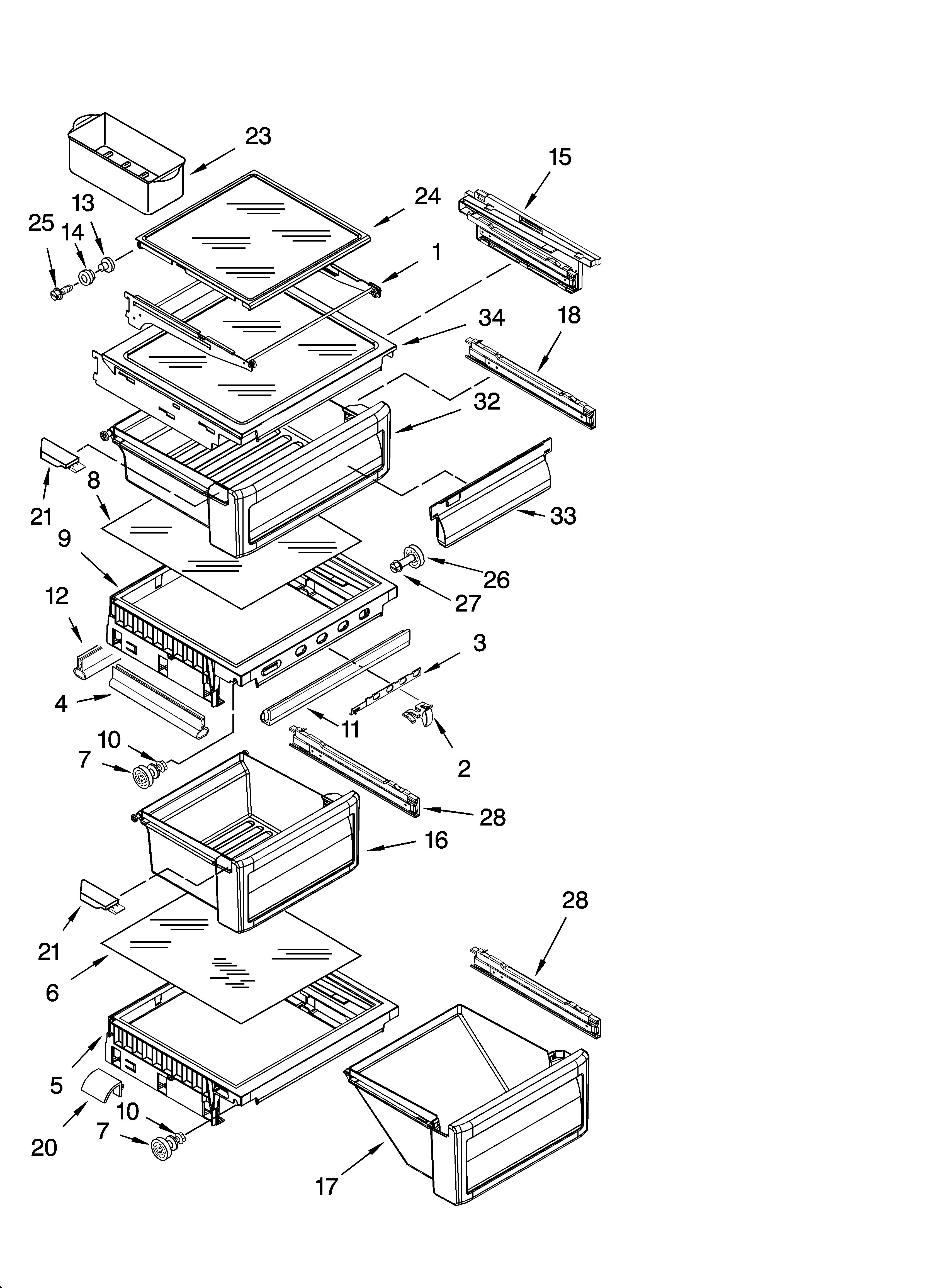KitchenAid KSRA25CNBU00 refrigerator shelf parts diagram