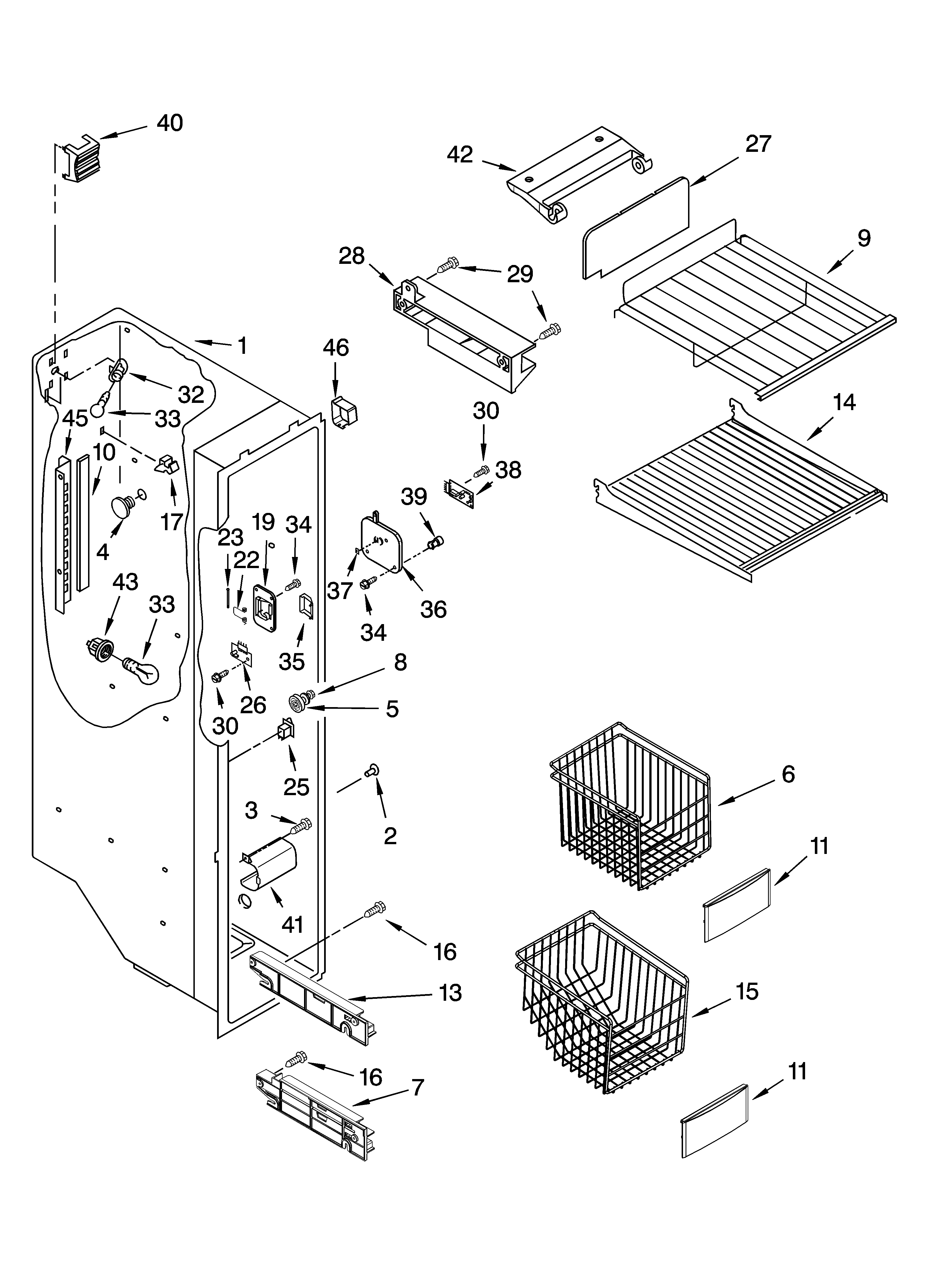KitchenAid KSRJ25CNBL00 freezer liner parts diagram