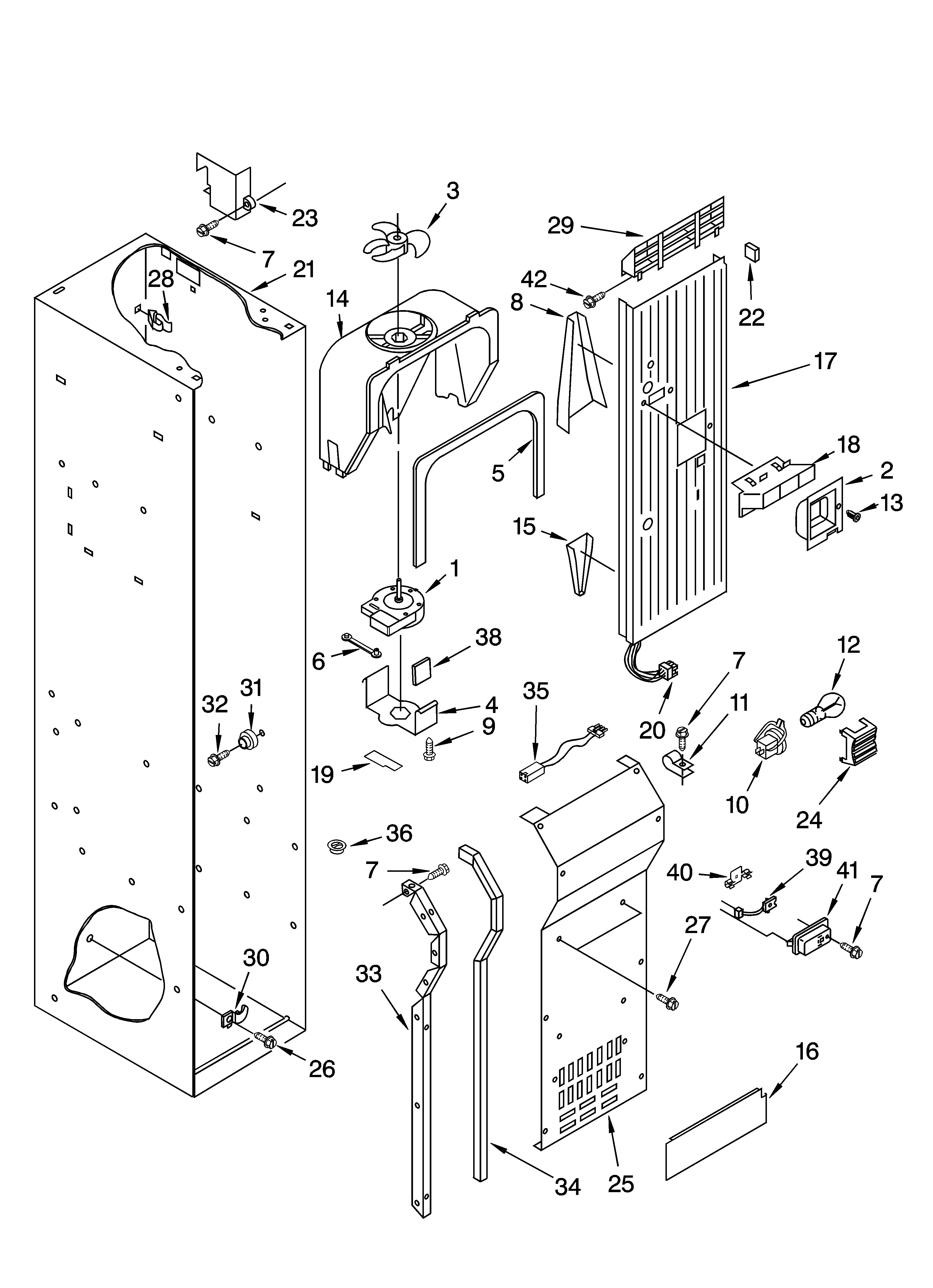 KitchenAid KSSS48QKX01 freezer liner and air flow parts diagram