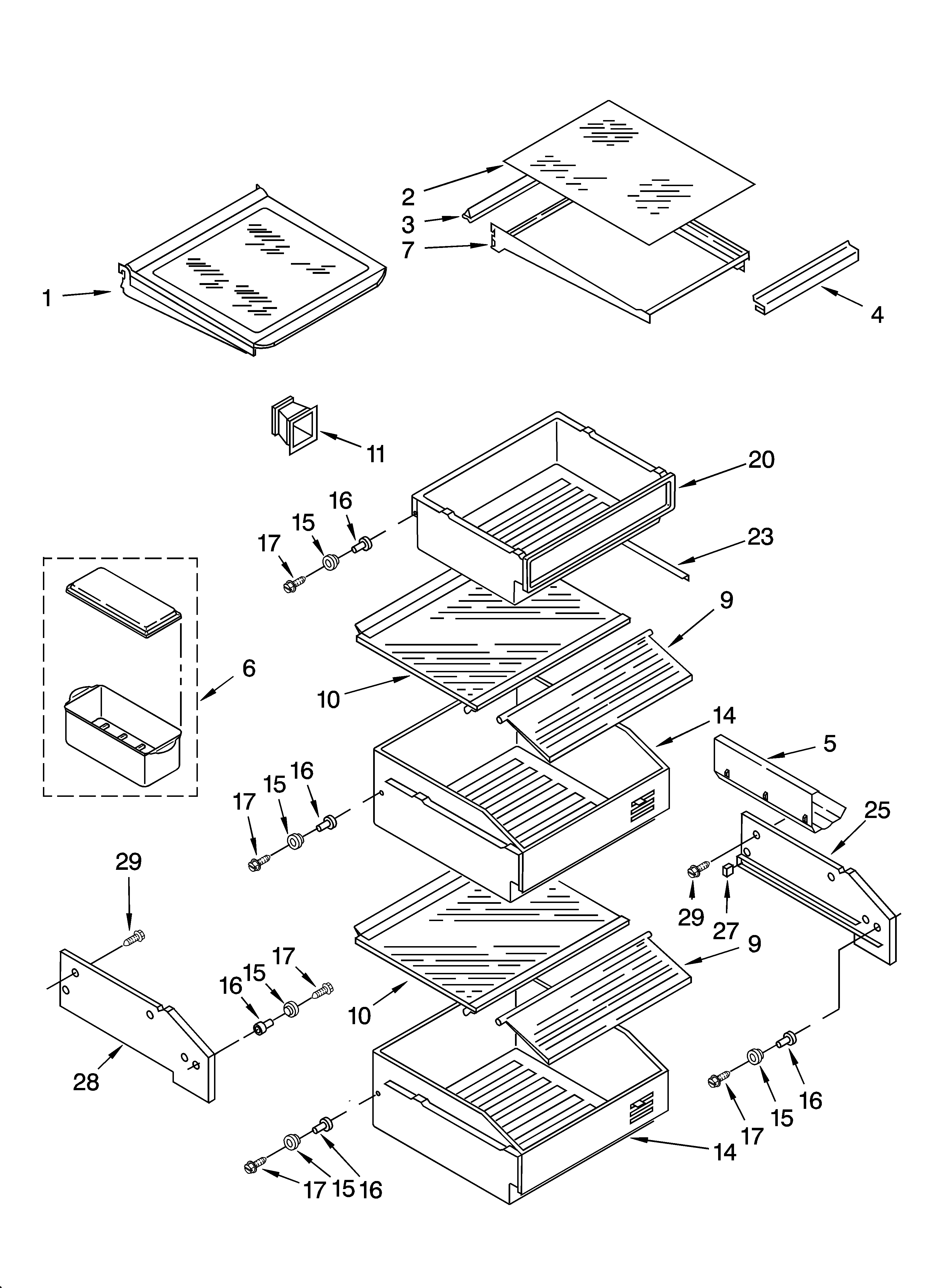 KitchenAid KSSS48QKX02 refrigerator shelf parts diagram