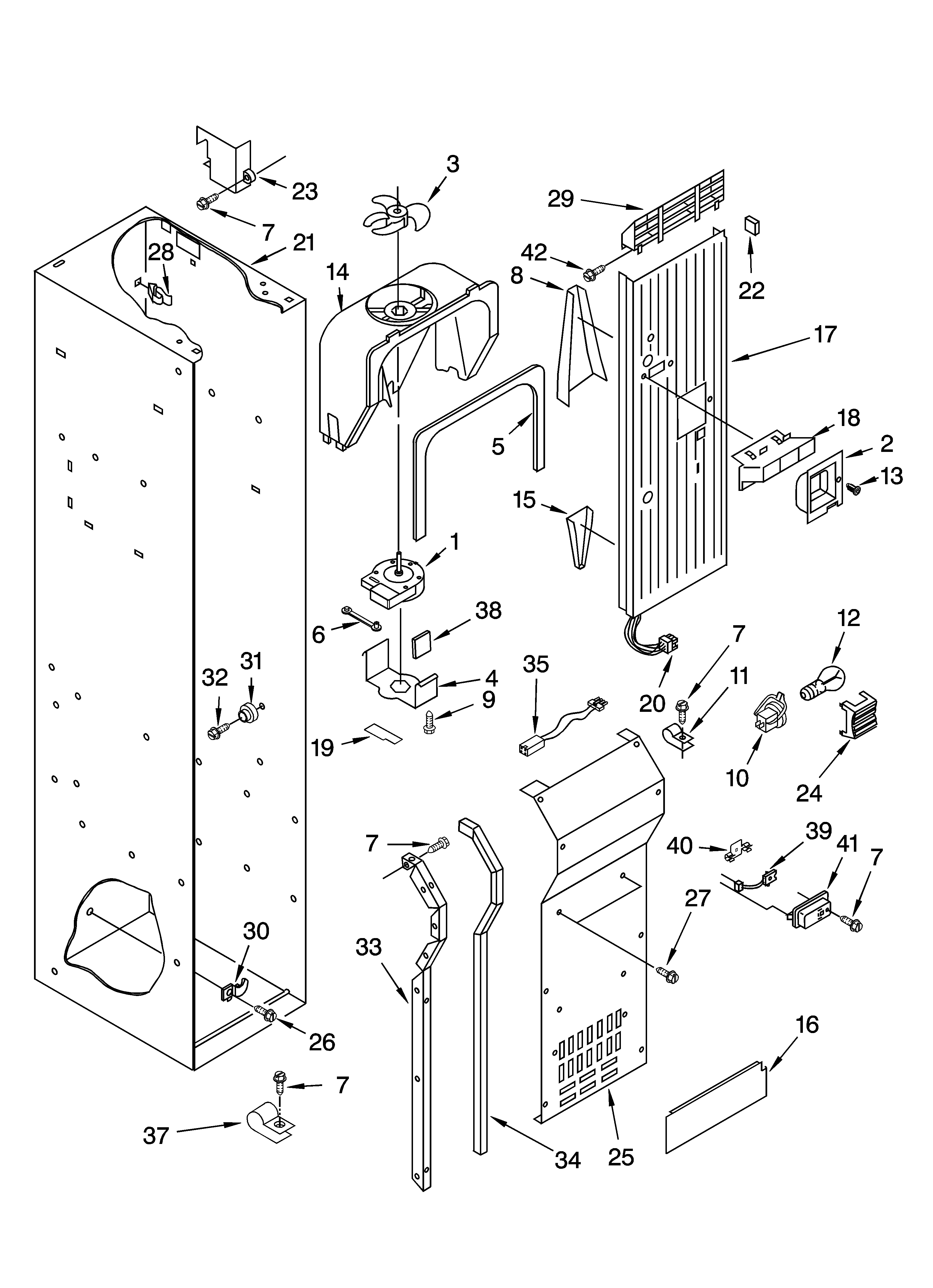 KitchenAid KSSS48QKX02 freezer liner and air flow parts diagram