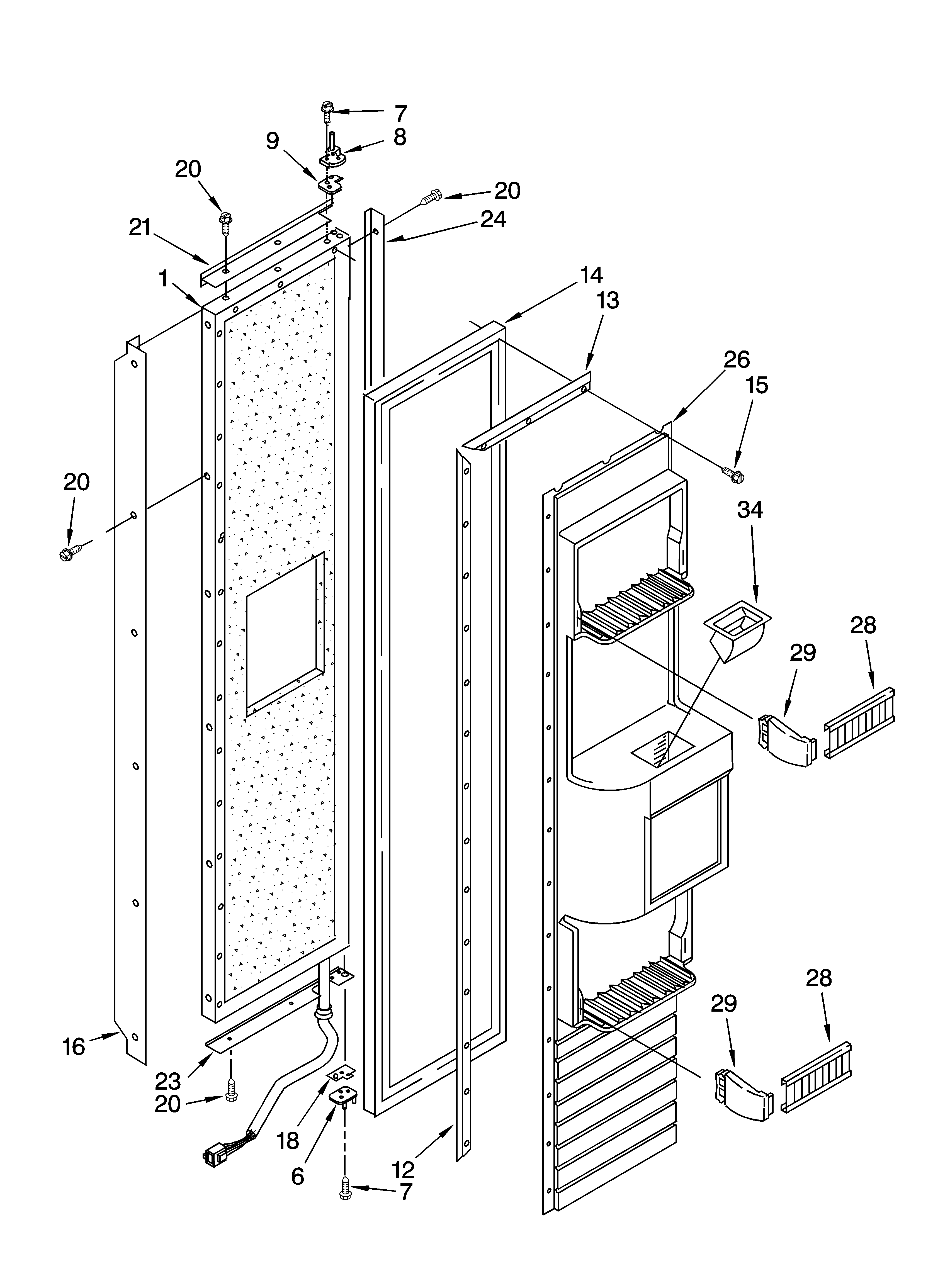 KitchenAid KSSS48QKX02 freezer door parts diagram