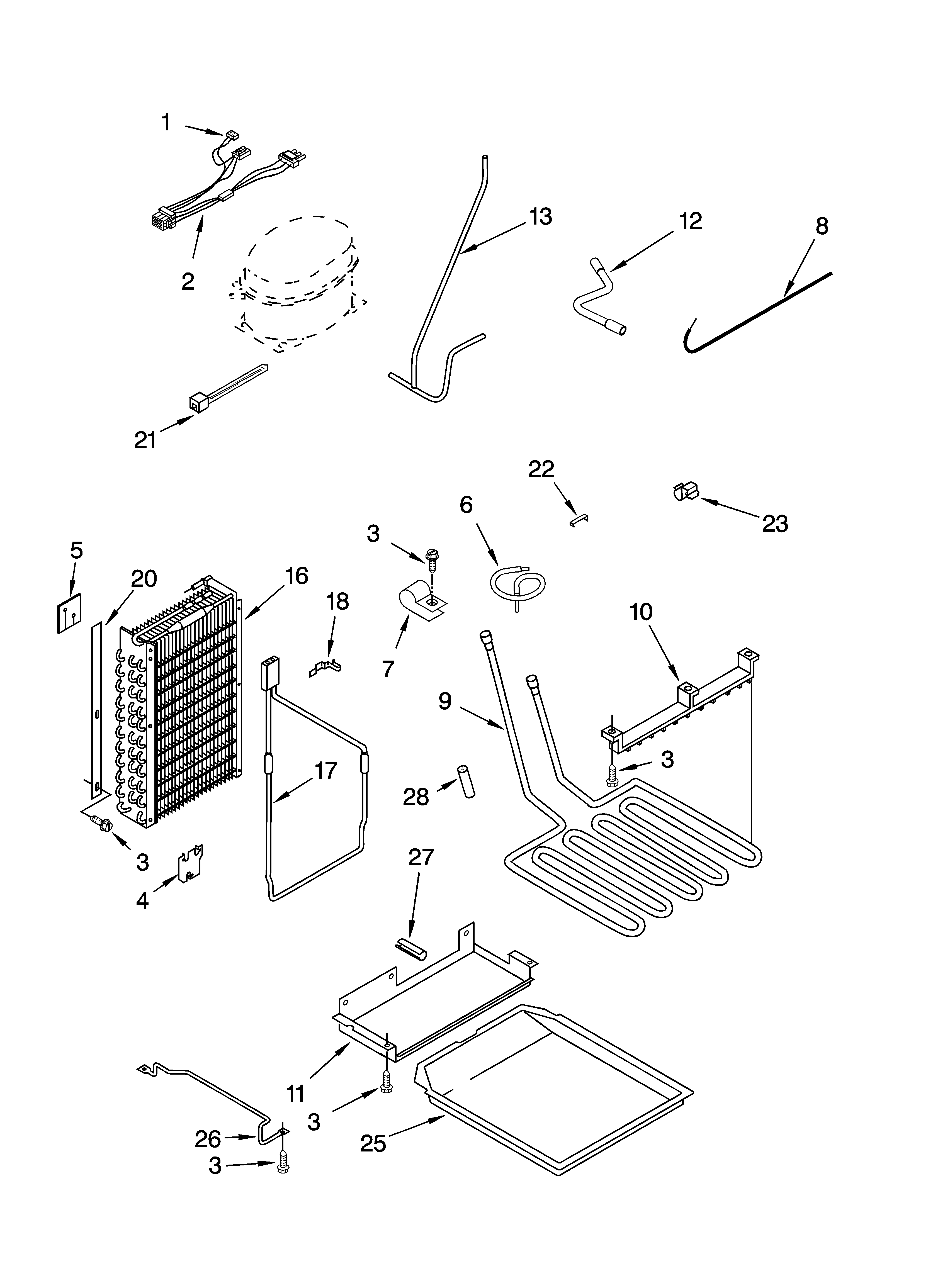 KitchenAid KSSS48QKX02 lower unit and tube parts diagram