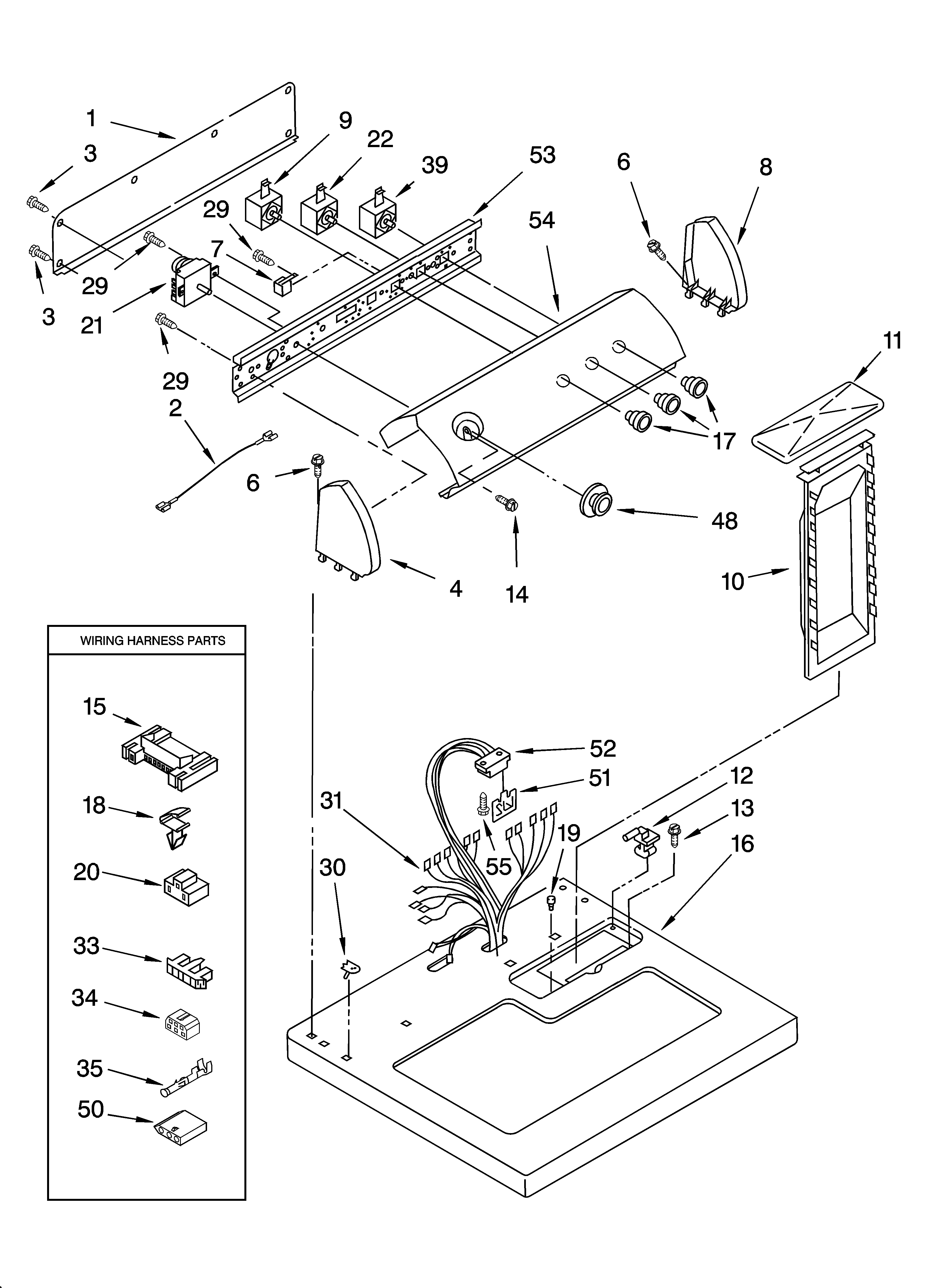 Whirlpool LEN2000KQ2 top and console parts optional parts (not included) diagram