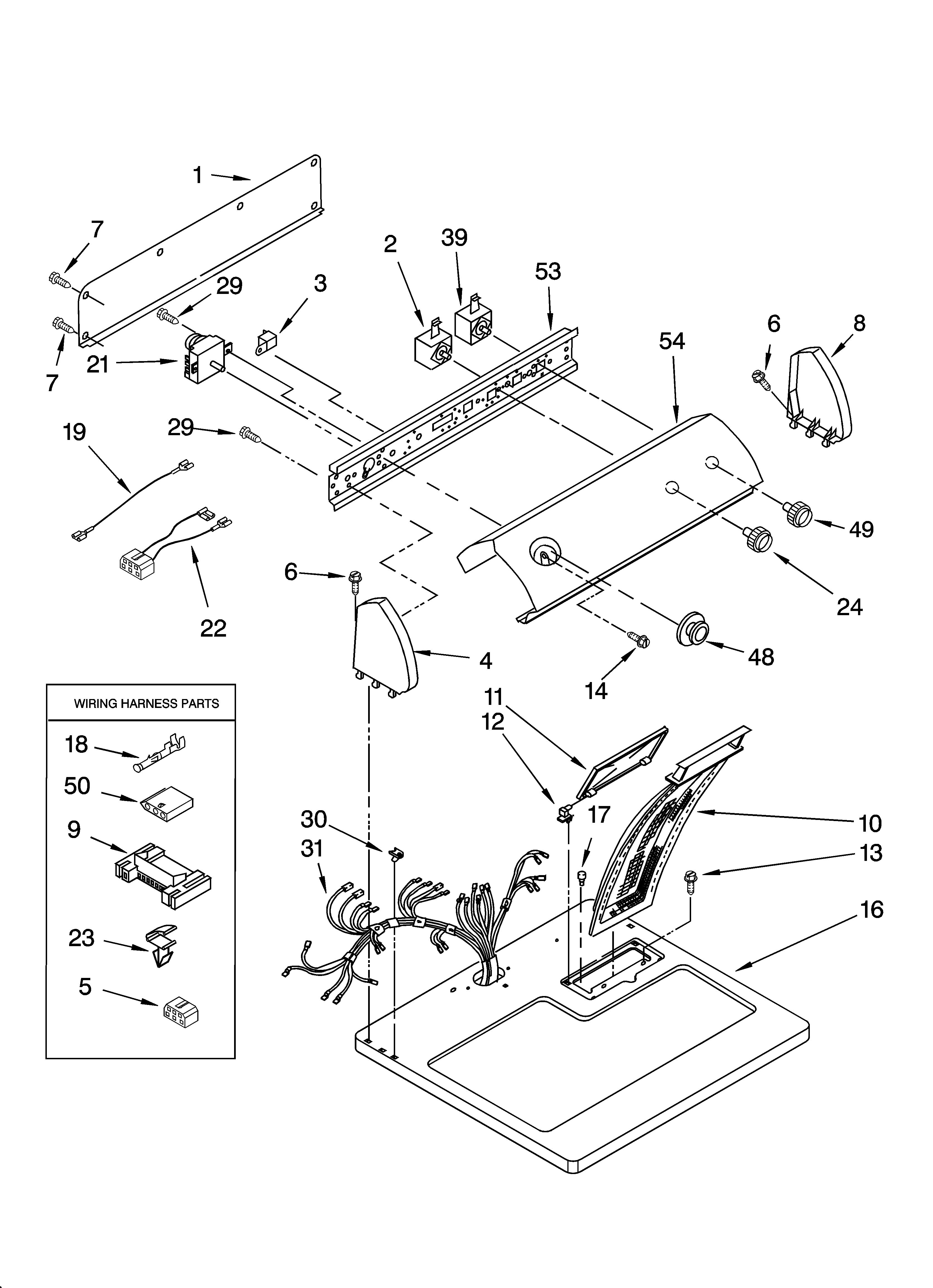Whirlpool LER5620KQ2 top and console parts diagram