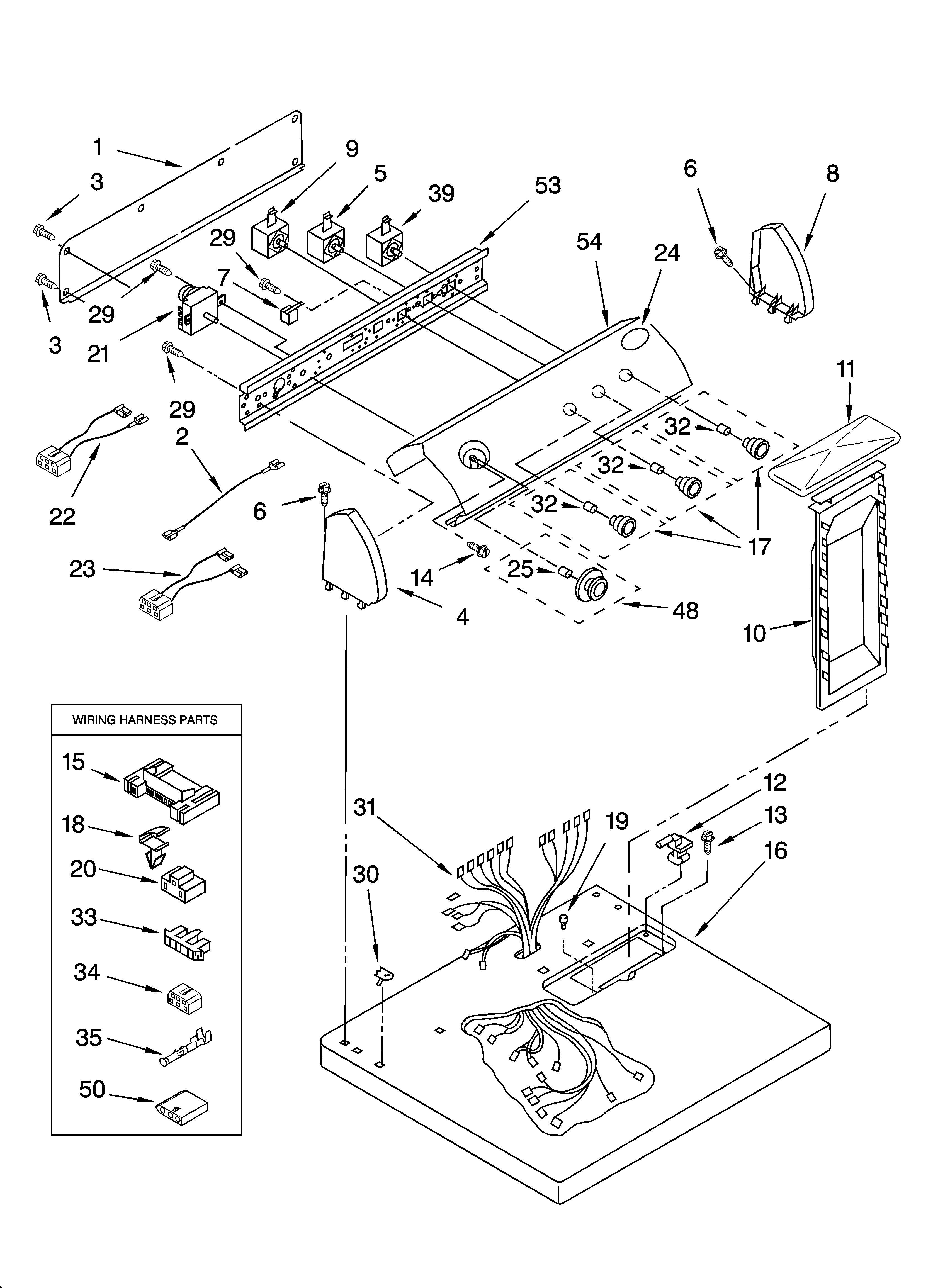 Whirlpool LER8648LG1 top and console parts optional parts (not included) diagram
