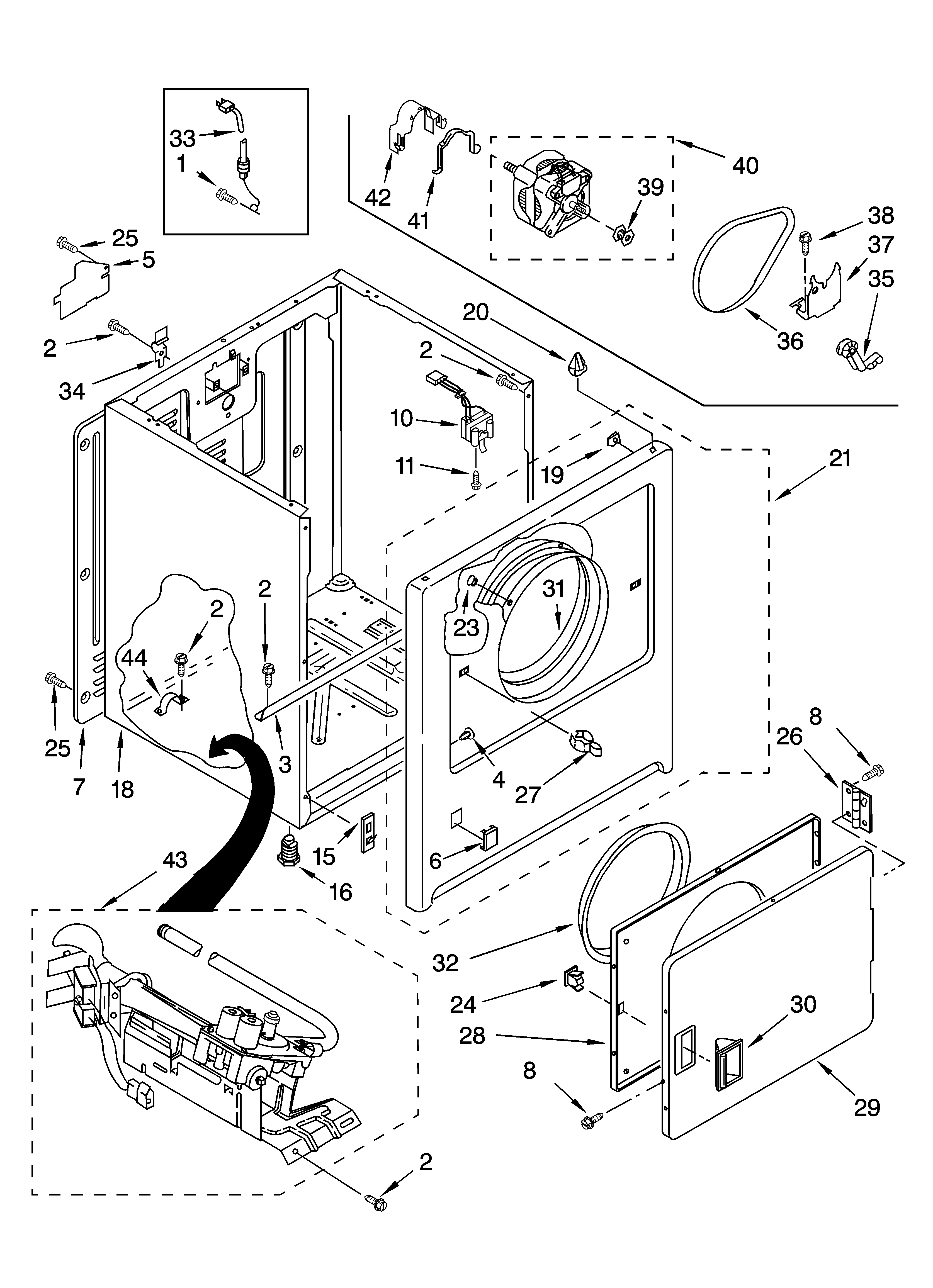 Whirlpool LGB6000PQ0 cabinet parts diagram