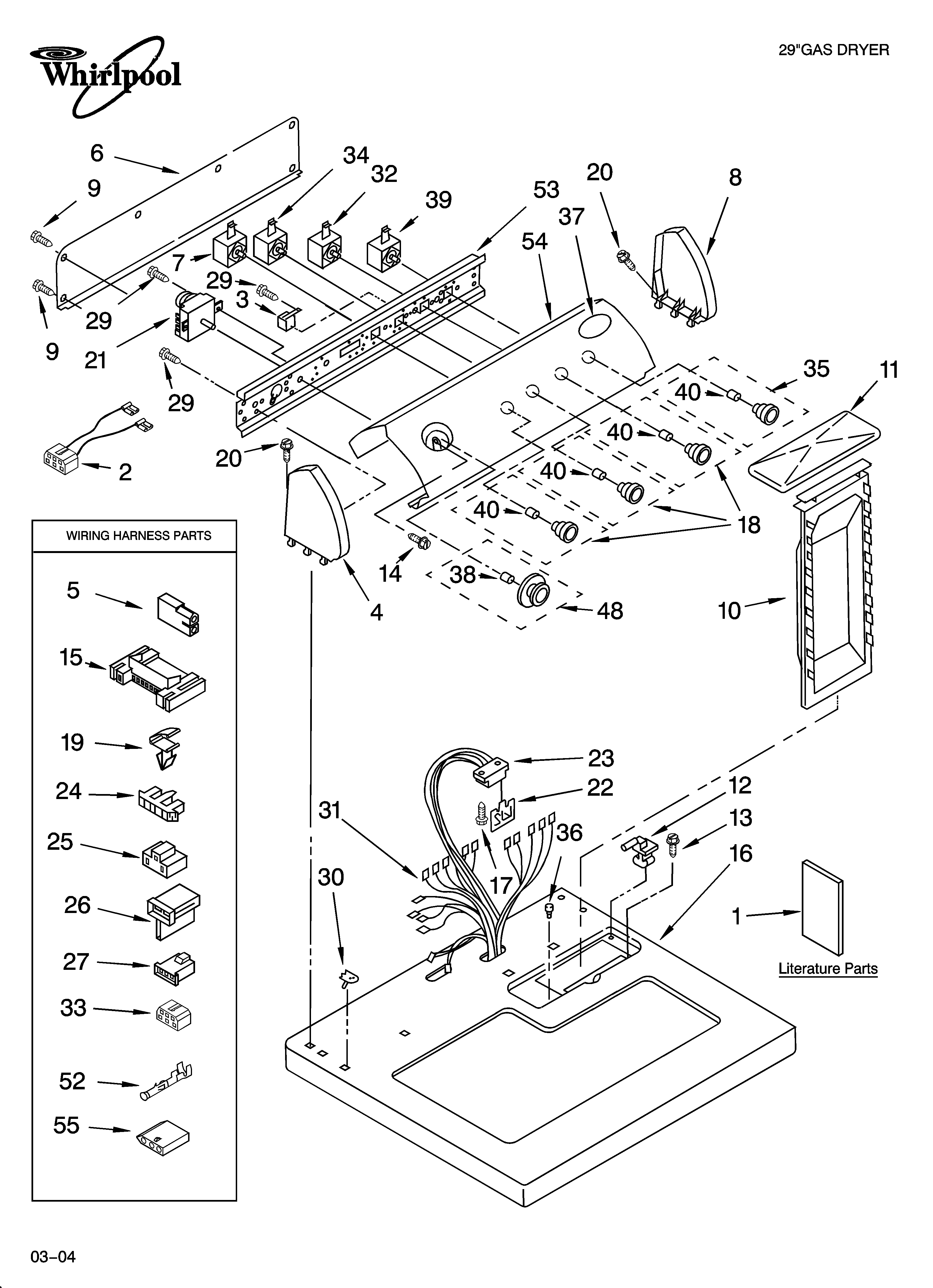 Whirlpool LGQ9508LW1 top and console parts diagram