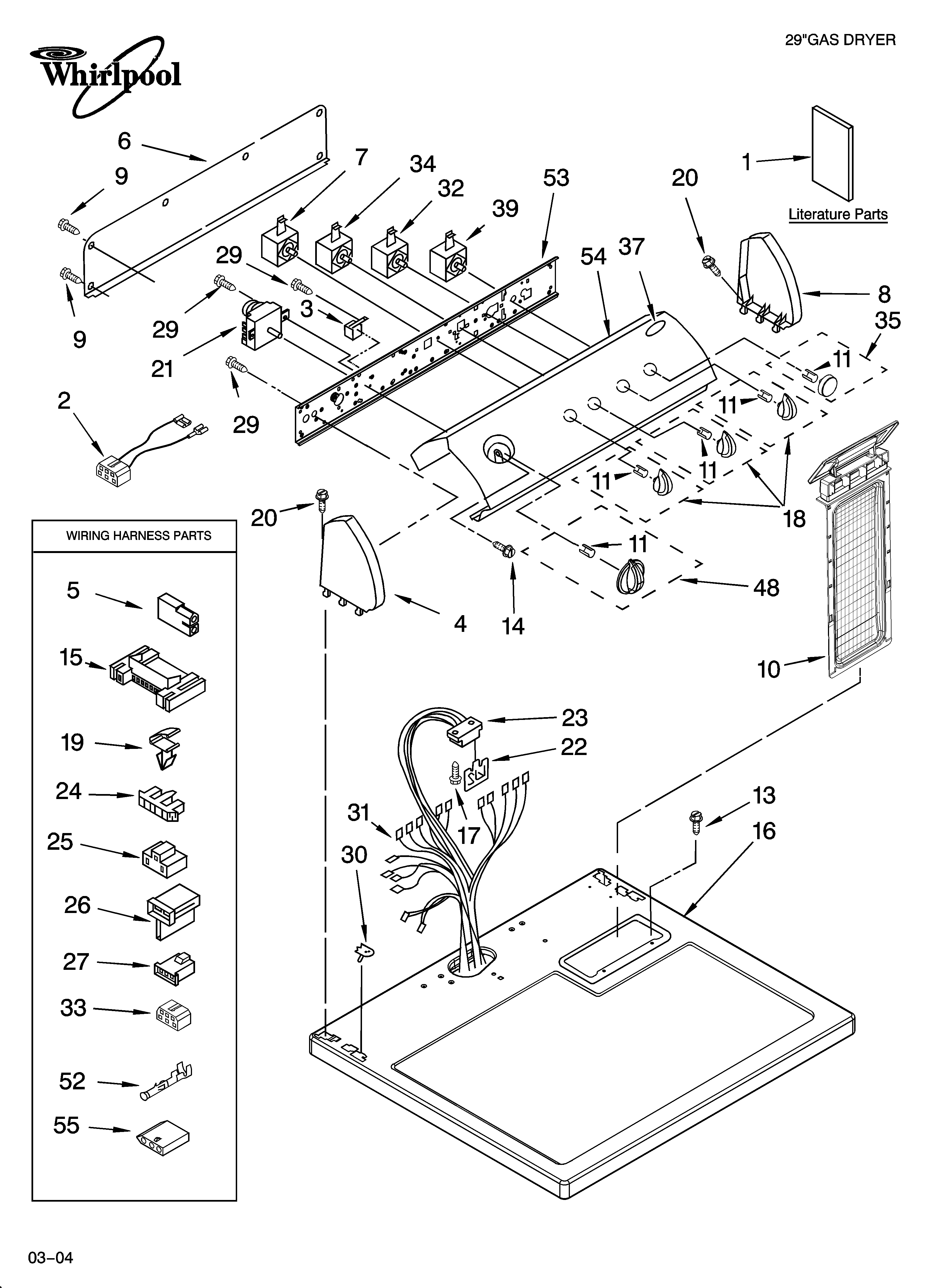 Whirlpool LGQ9508PW0 top and console parts diagram