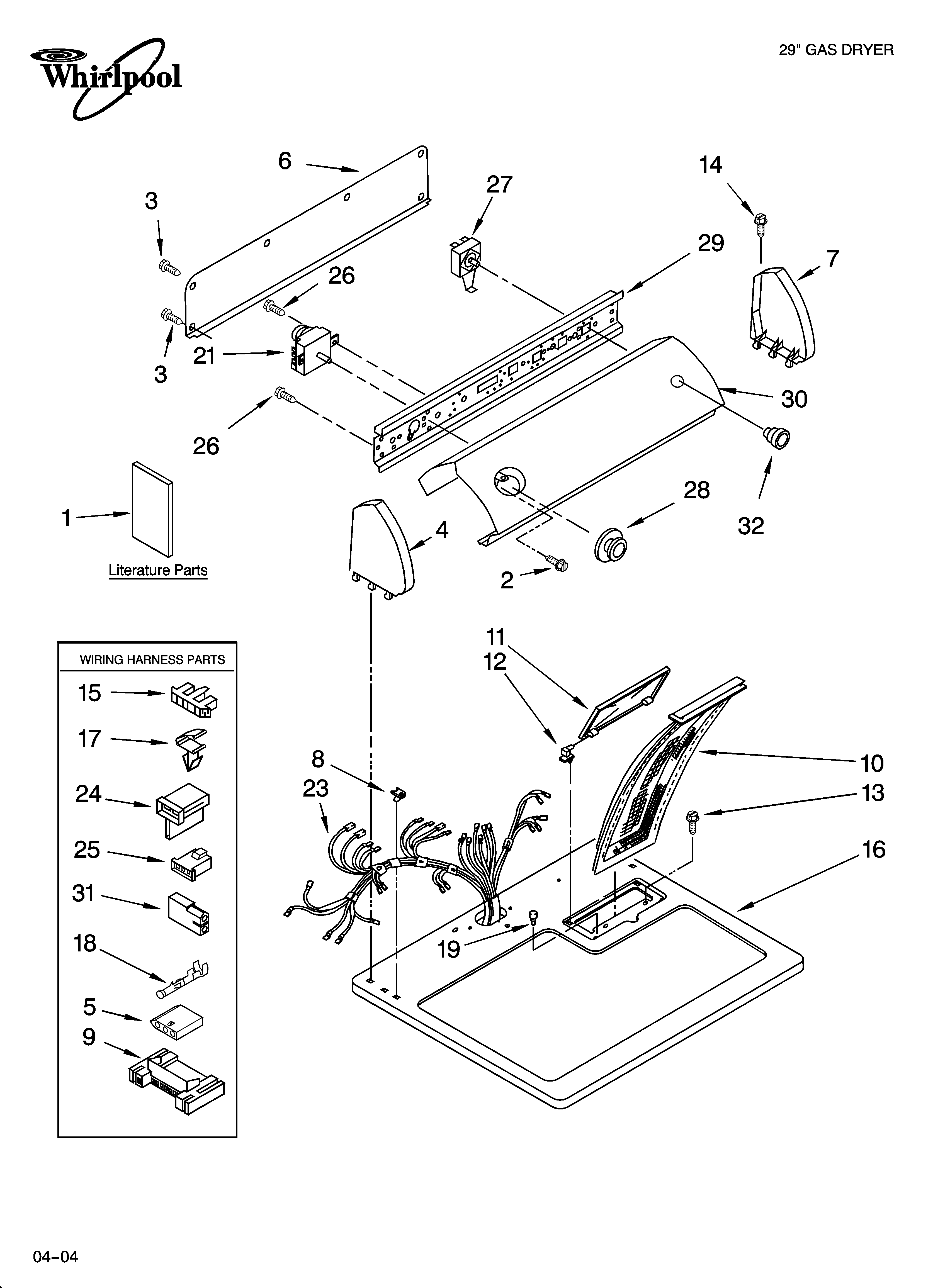 Whirlpool LGR4634JQ3 top and console parts diagram