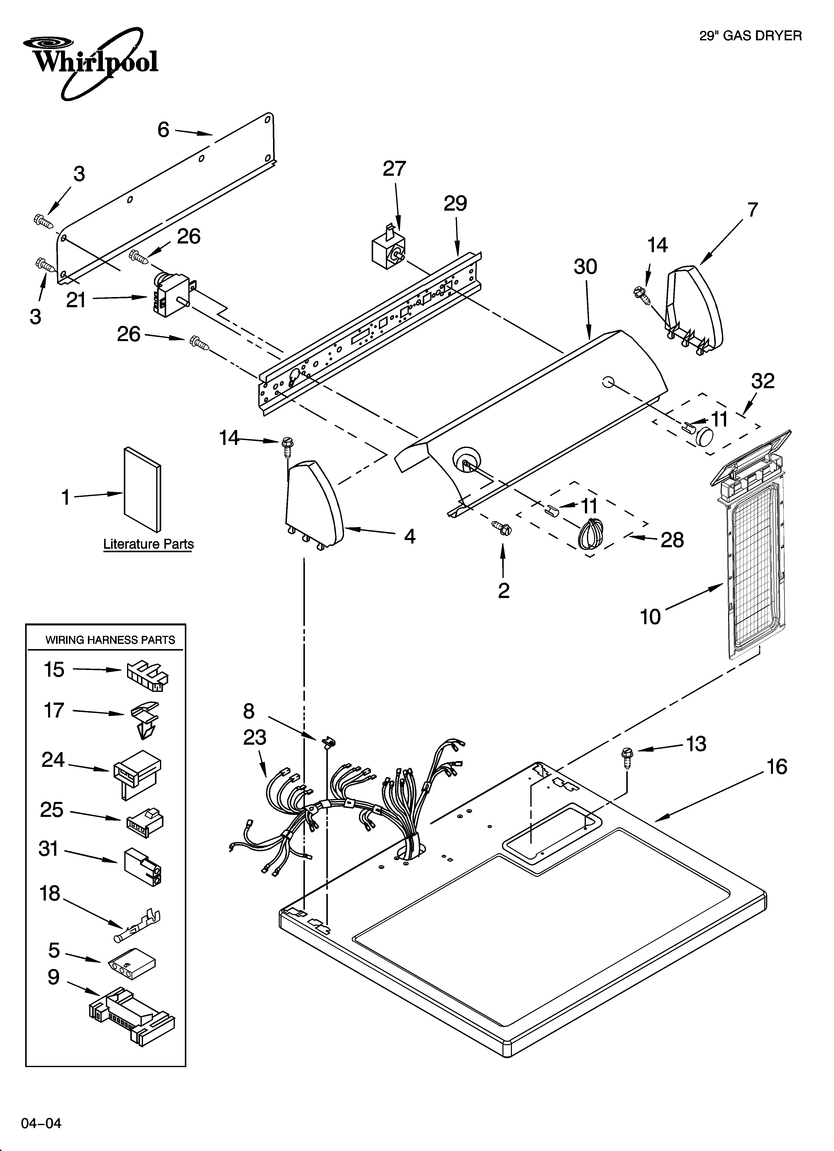 Whirlpool LGR4634PQ0 top and console parts diagram