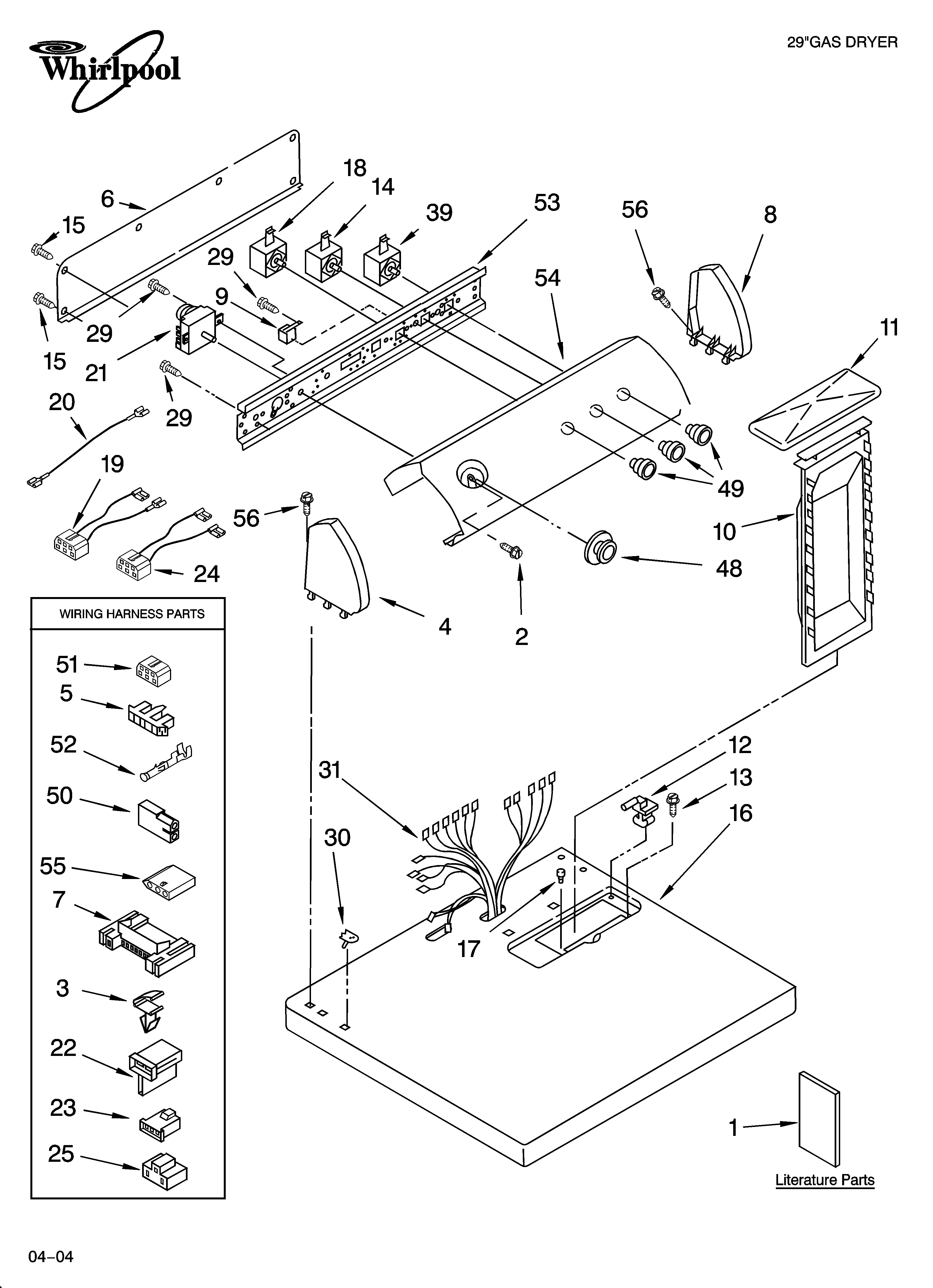Whirlpool LGR6611LQ1 top and console parts diagram