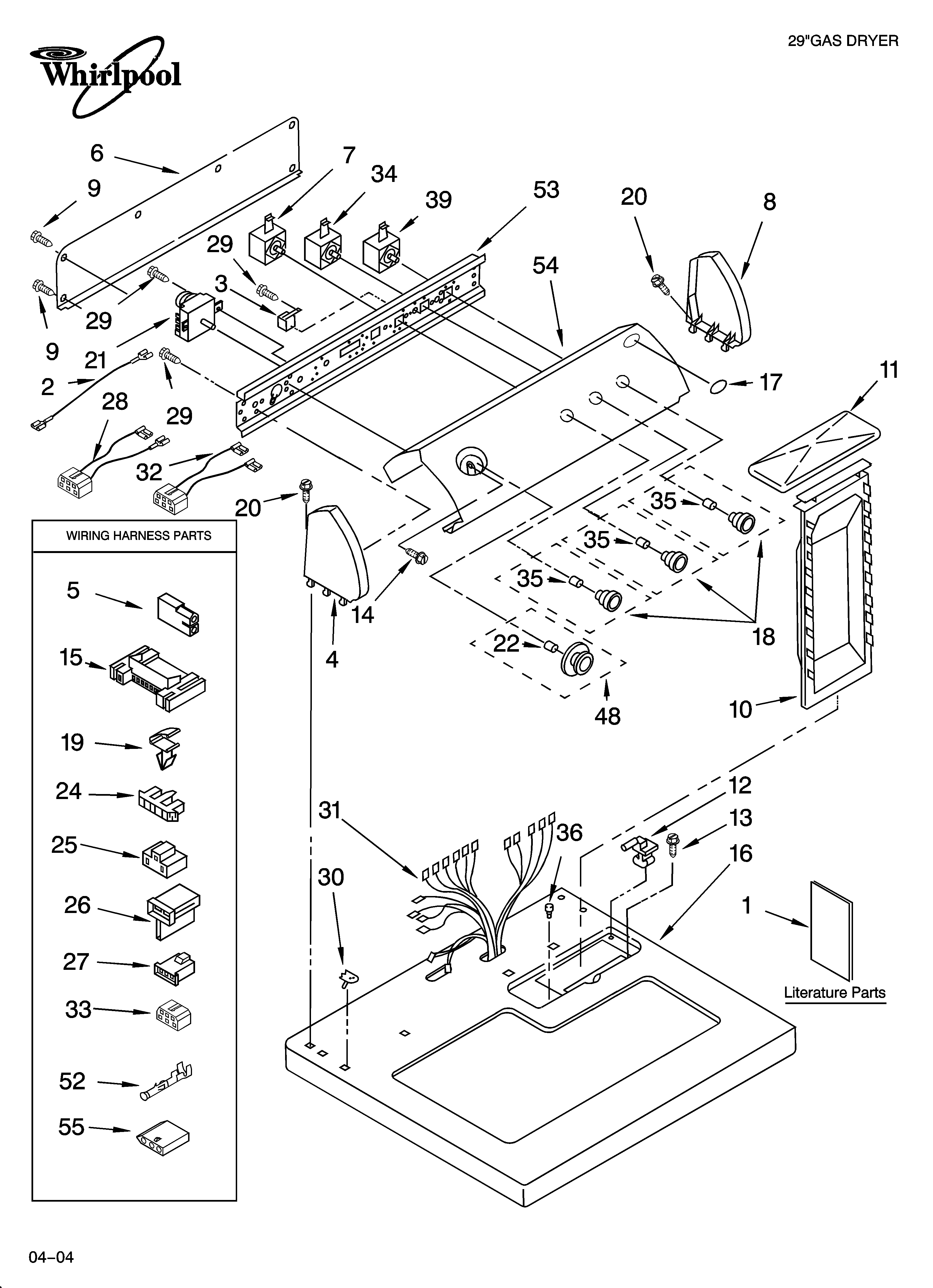 Whirlpool LGR8648LW1 top and console parts diagram