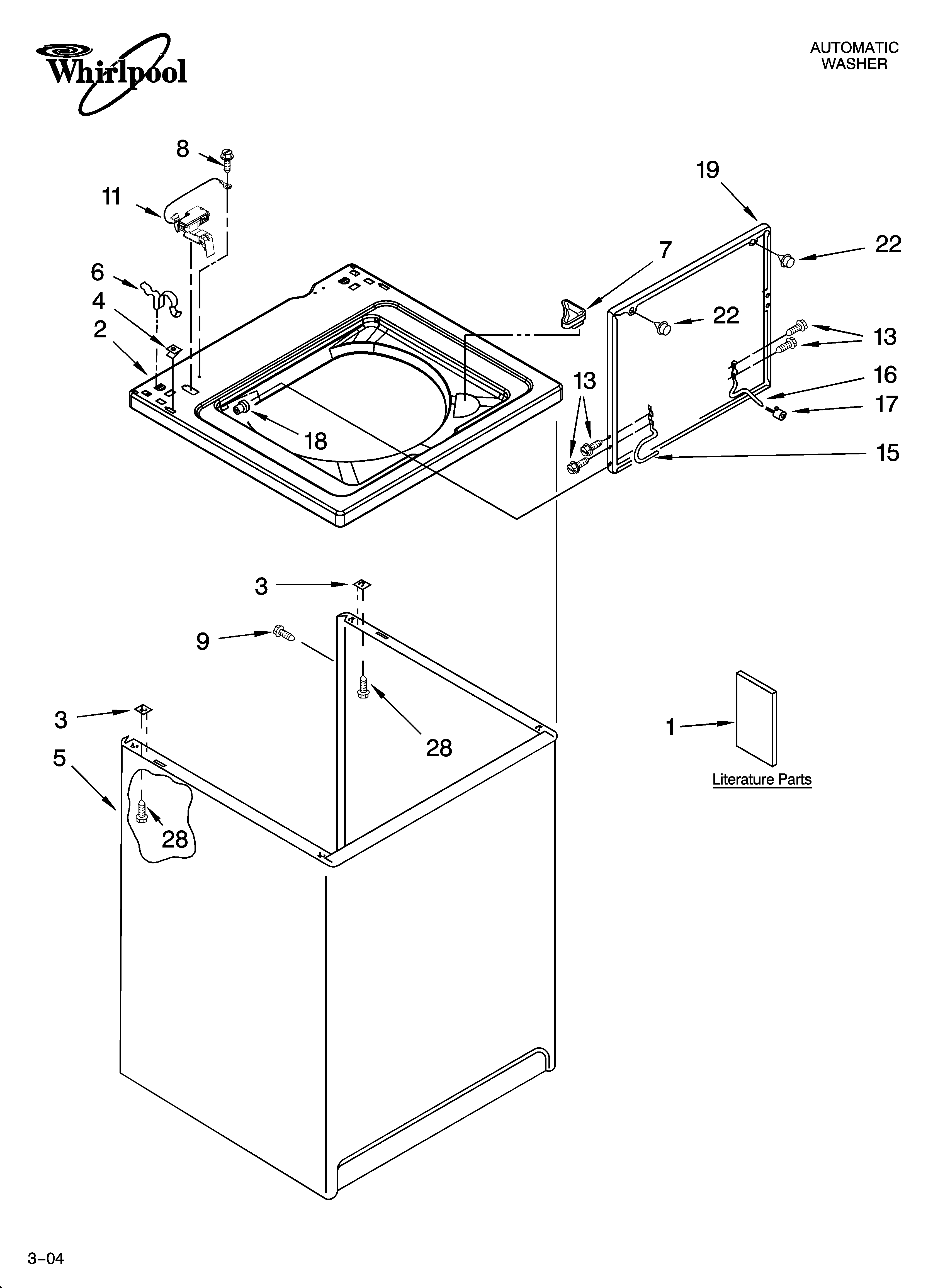 Whirlpool LSR8010PQ0 top and cabinet parts diagram