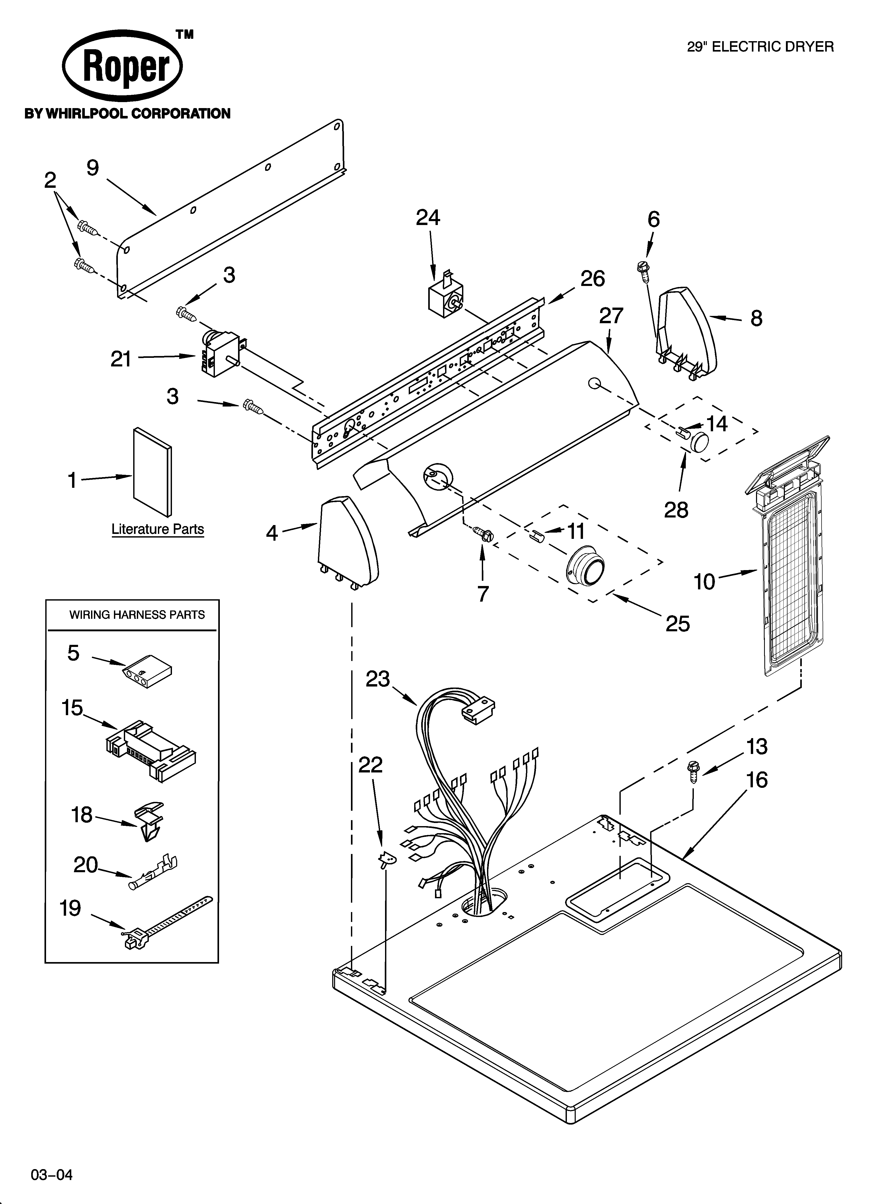 Roper REX6634PQ0 top and console parts diagram