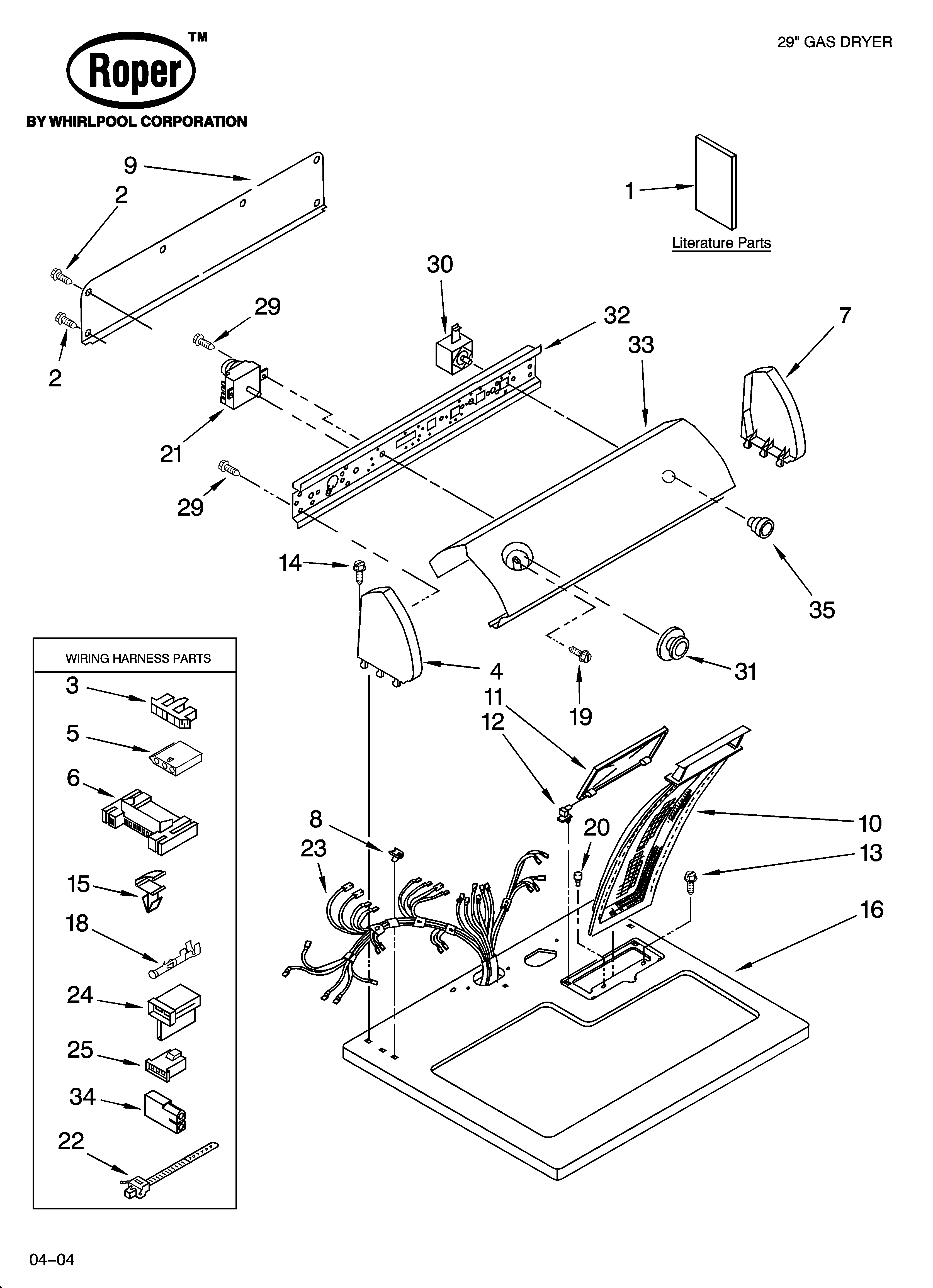 Roper RGX4634KQ3 top and console parts diagram