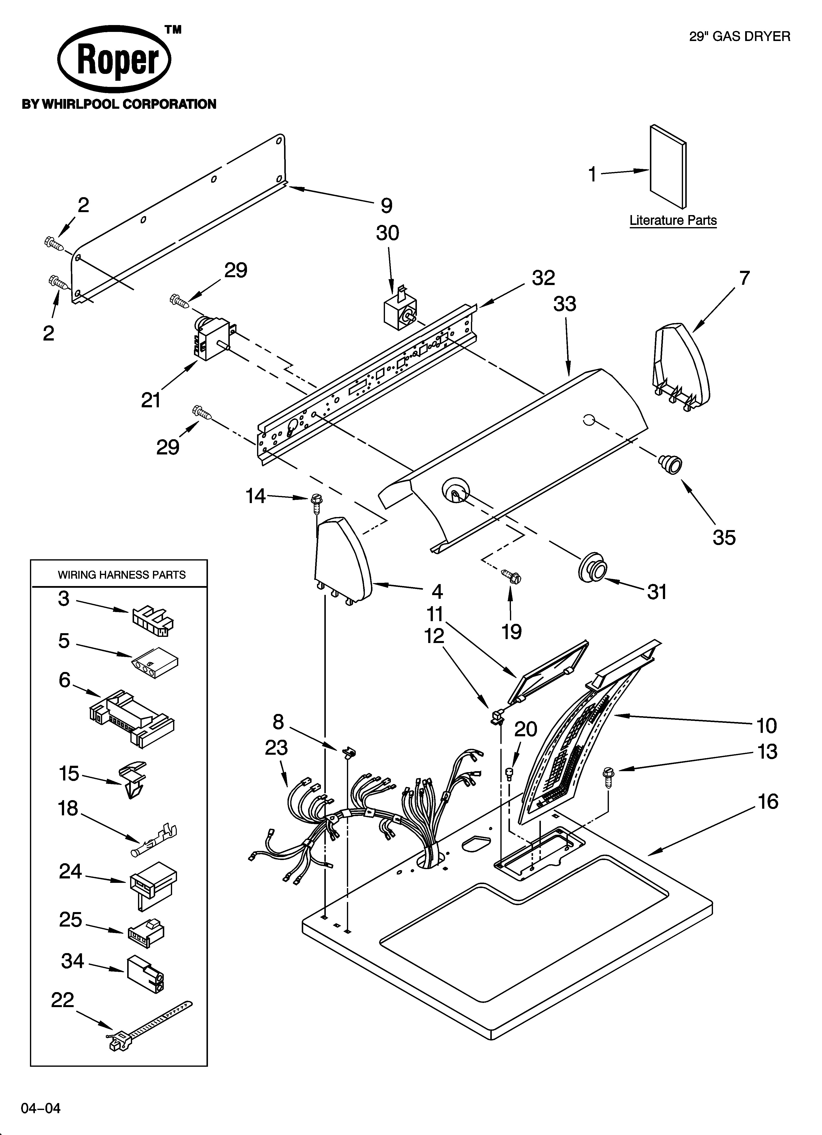 Roper RGX5634KQ3 top and console parts diagram