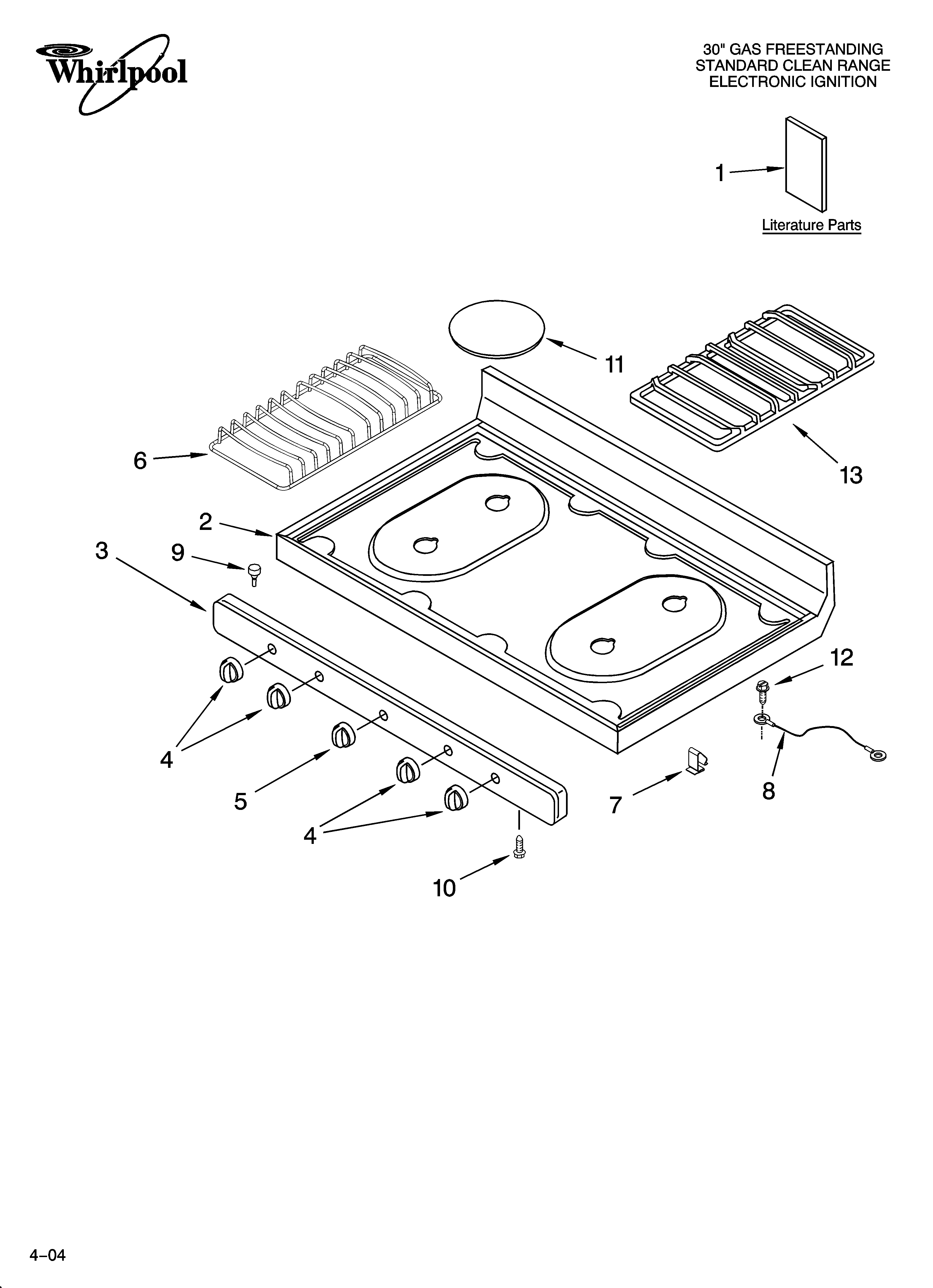 Whirlpool SF303PEPQ0 cooktop parts diagram