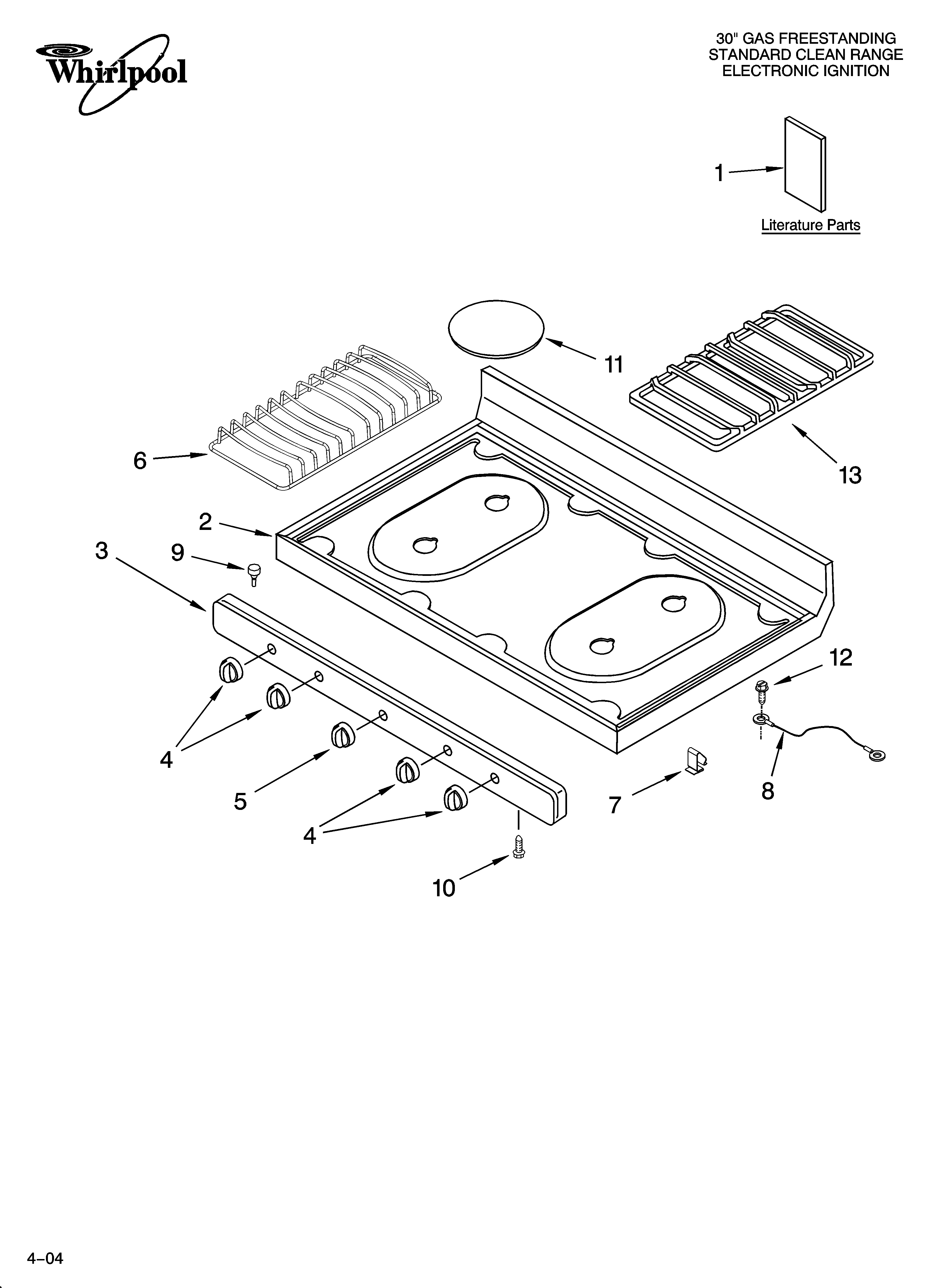 Whirlpool SF303PEPQ1 cooktop parts diagram