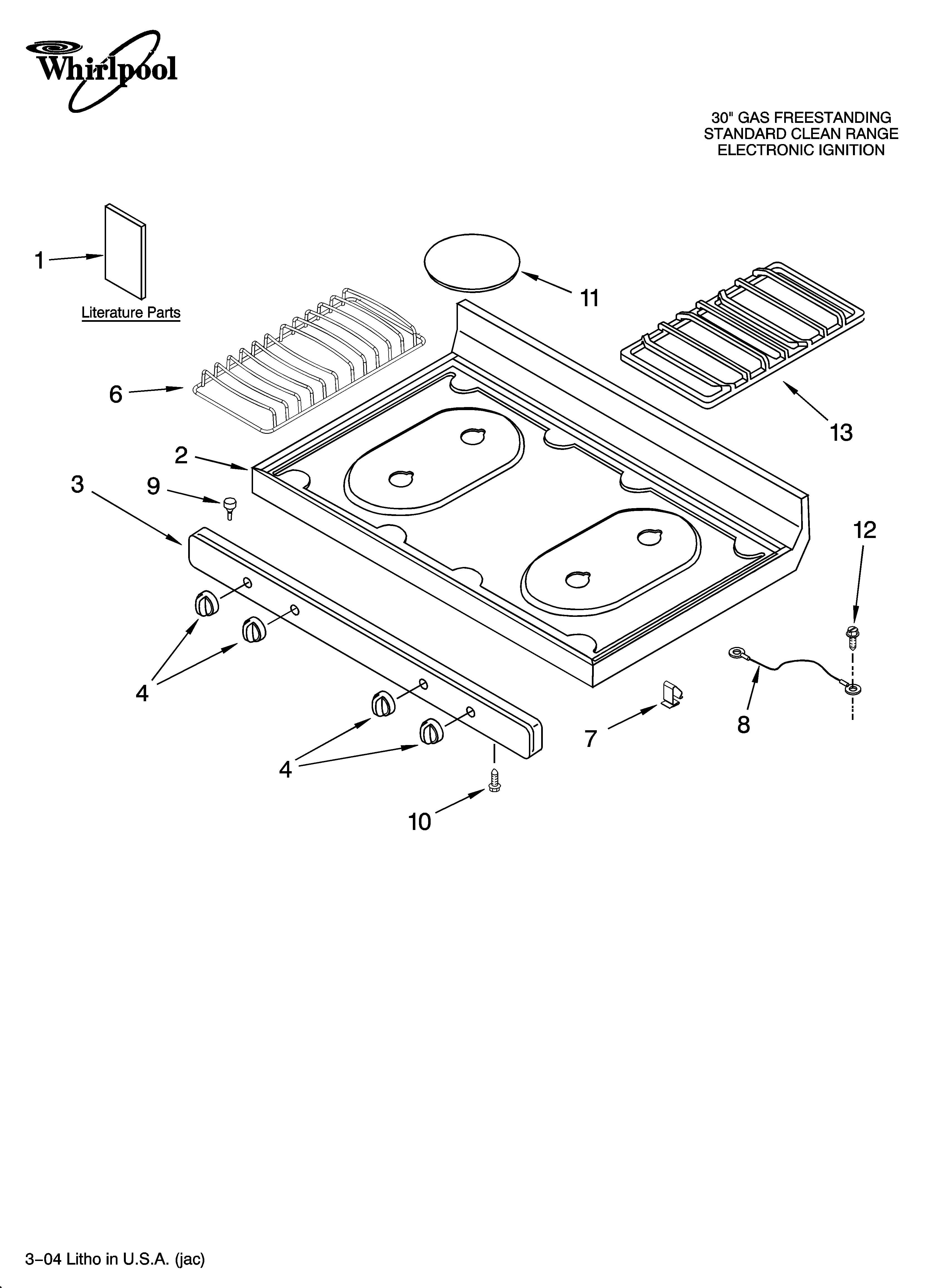Whirlpool SF315PEPW0 cooktop parts diagram