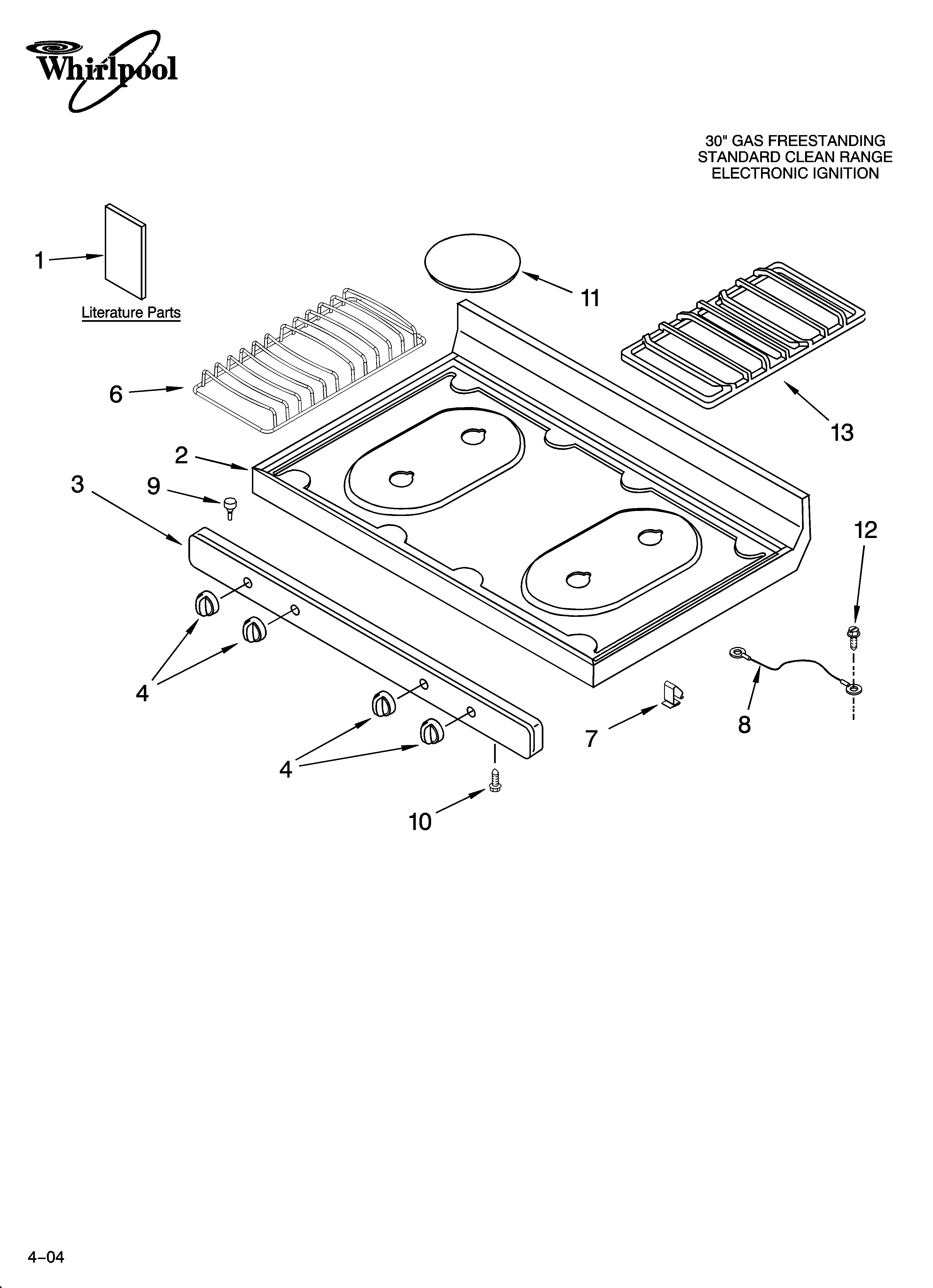 Whirlpool SF315PEPB1 cooktop parts diagram