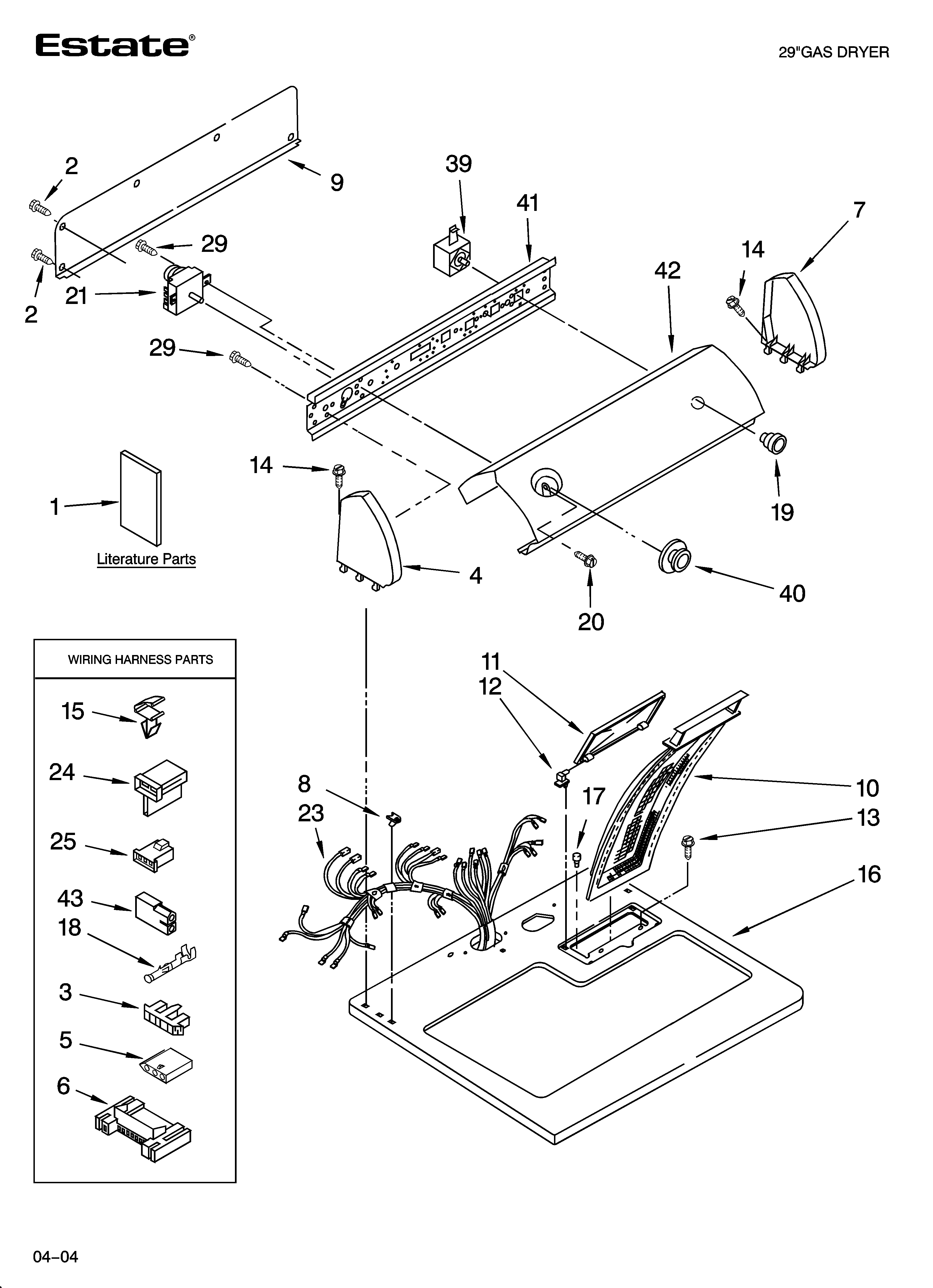 Estate TGDX640JQ3 top and console parts diagram