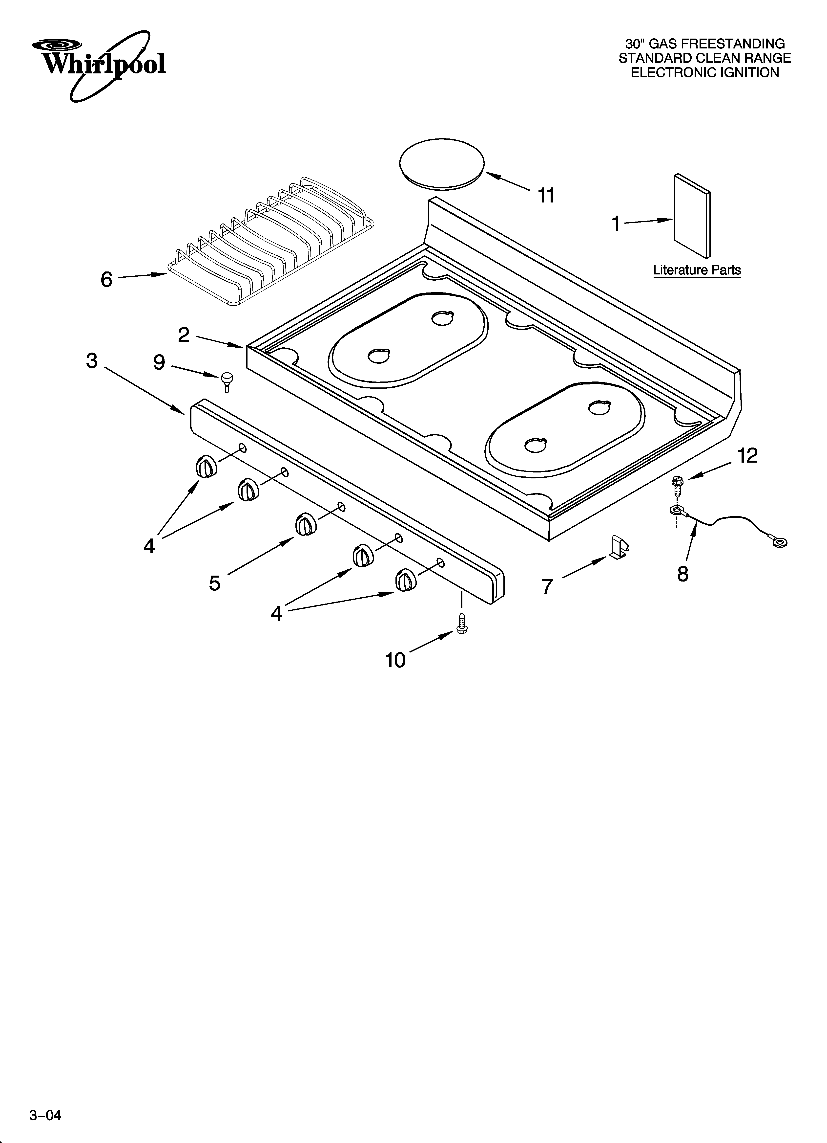 Whirlpool VSF303PEKQ2 cooktop parts diagram