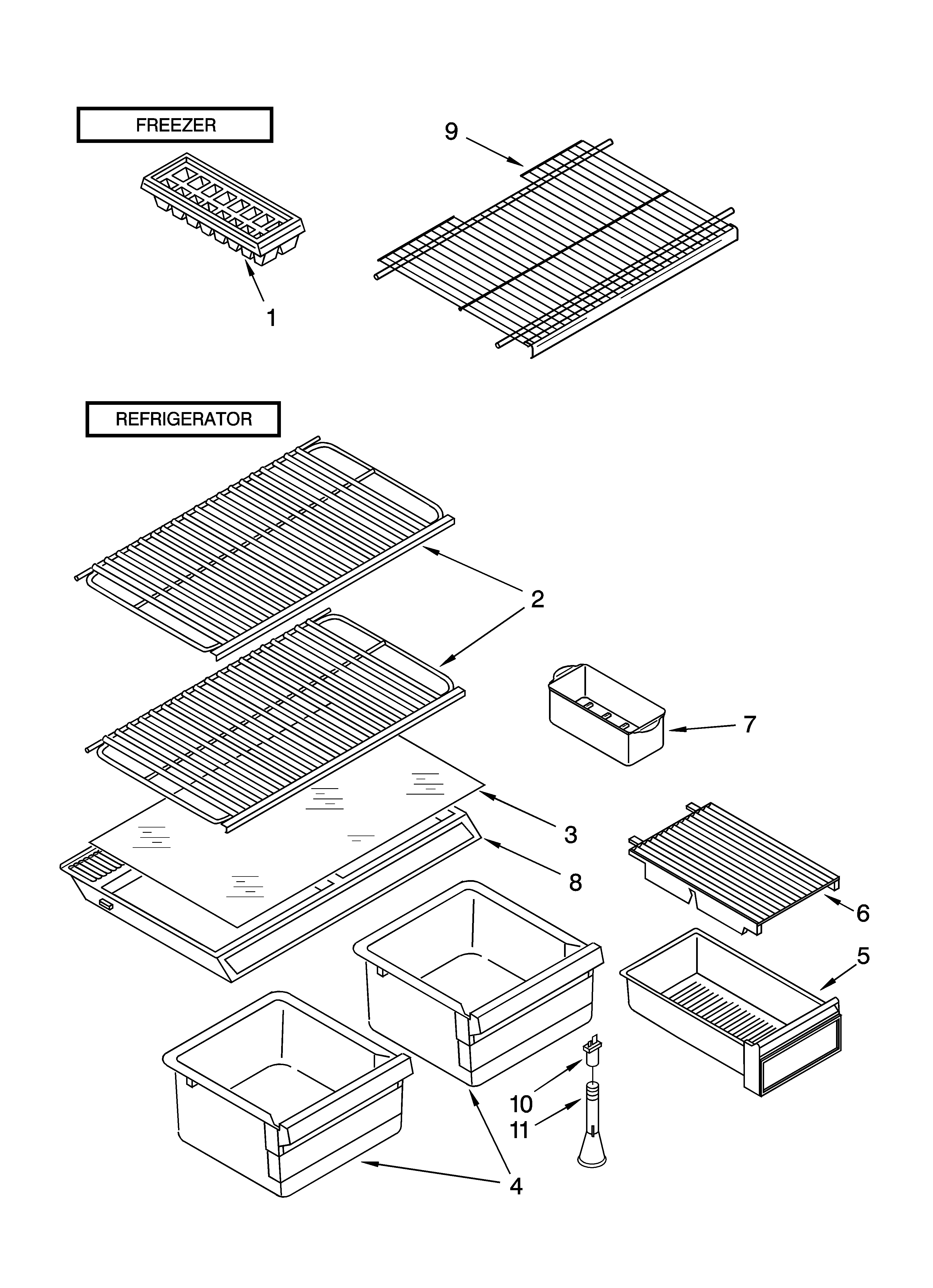 Whirlpool 8VET8WPKLQ02 shelf parts, optional parts diagram