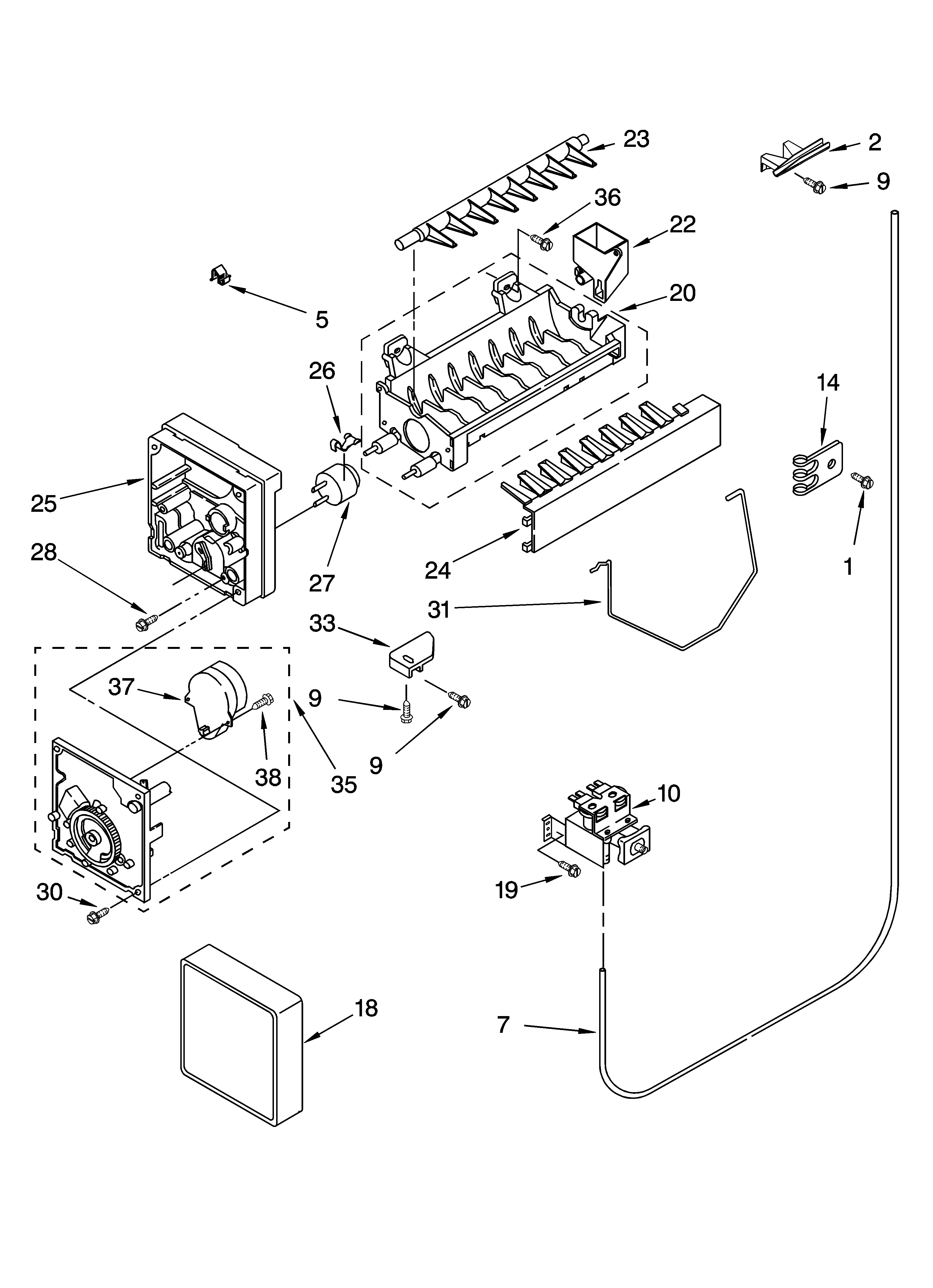 Whirlpool ED2NHEXNQ00 icemaker parts, parts not illustrated diagram
