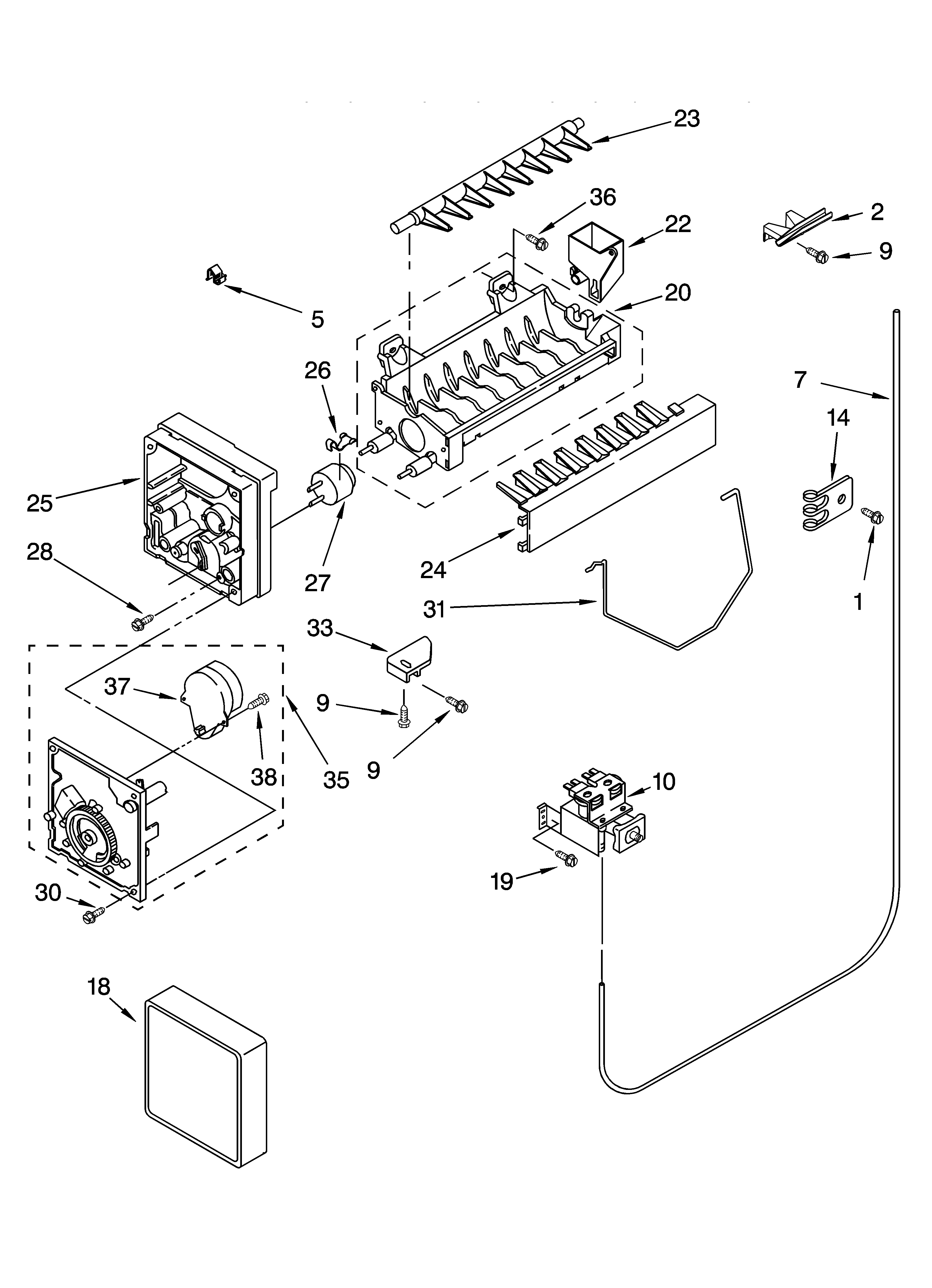 Whirlpool ED5NHEXNQ00 icemaker parts, parts not illustrated diagram