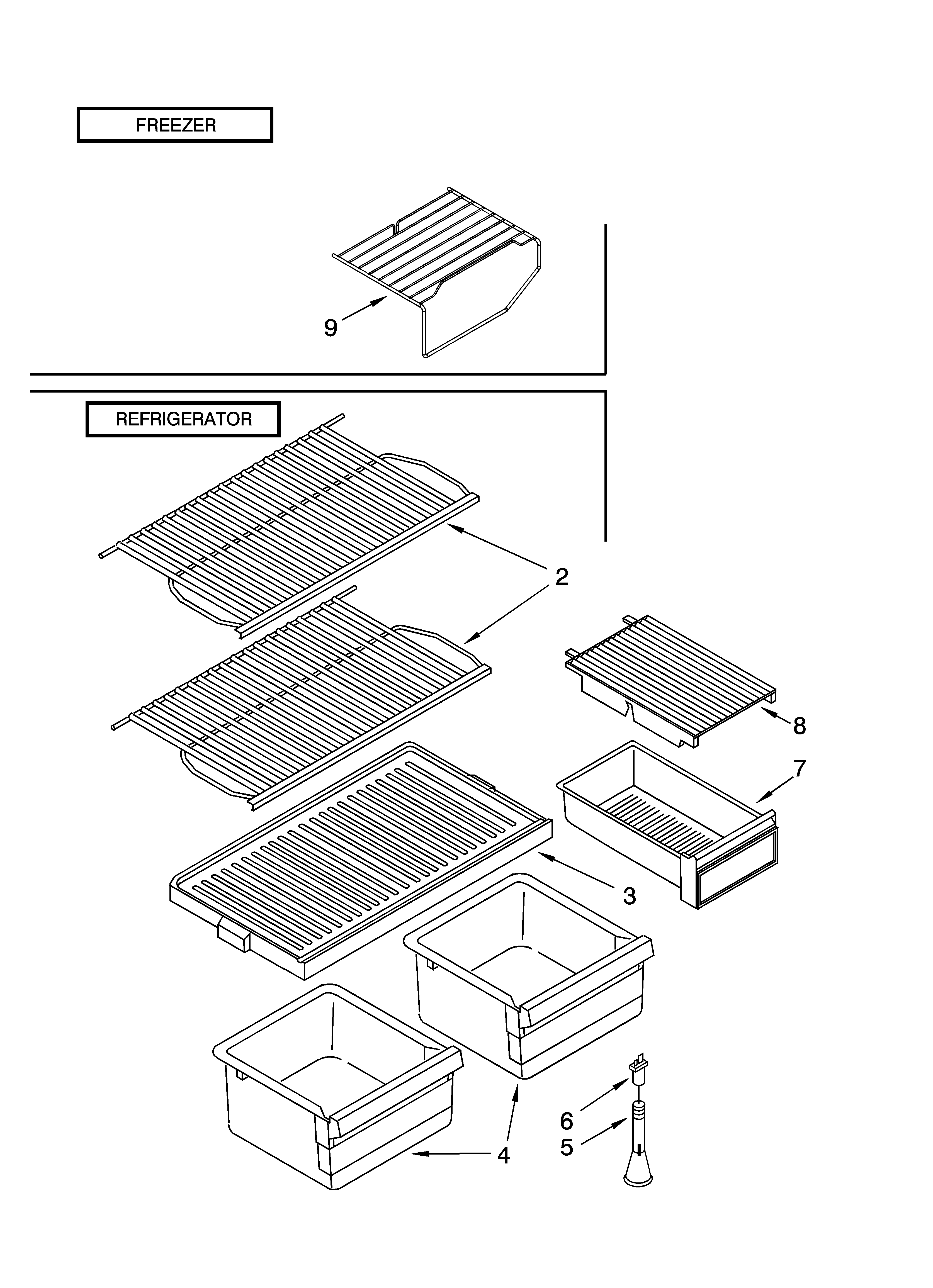 Whirlpool ET4WPKXKQ02 shelf parts, optional parts diagram